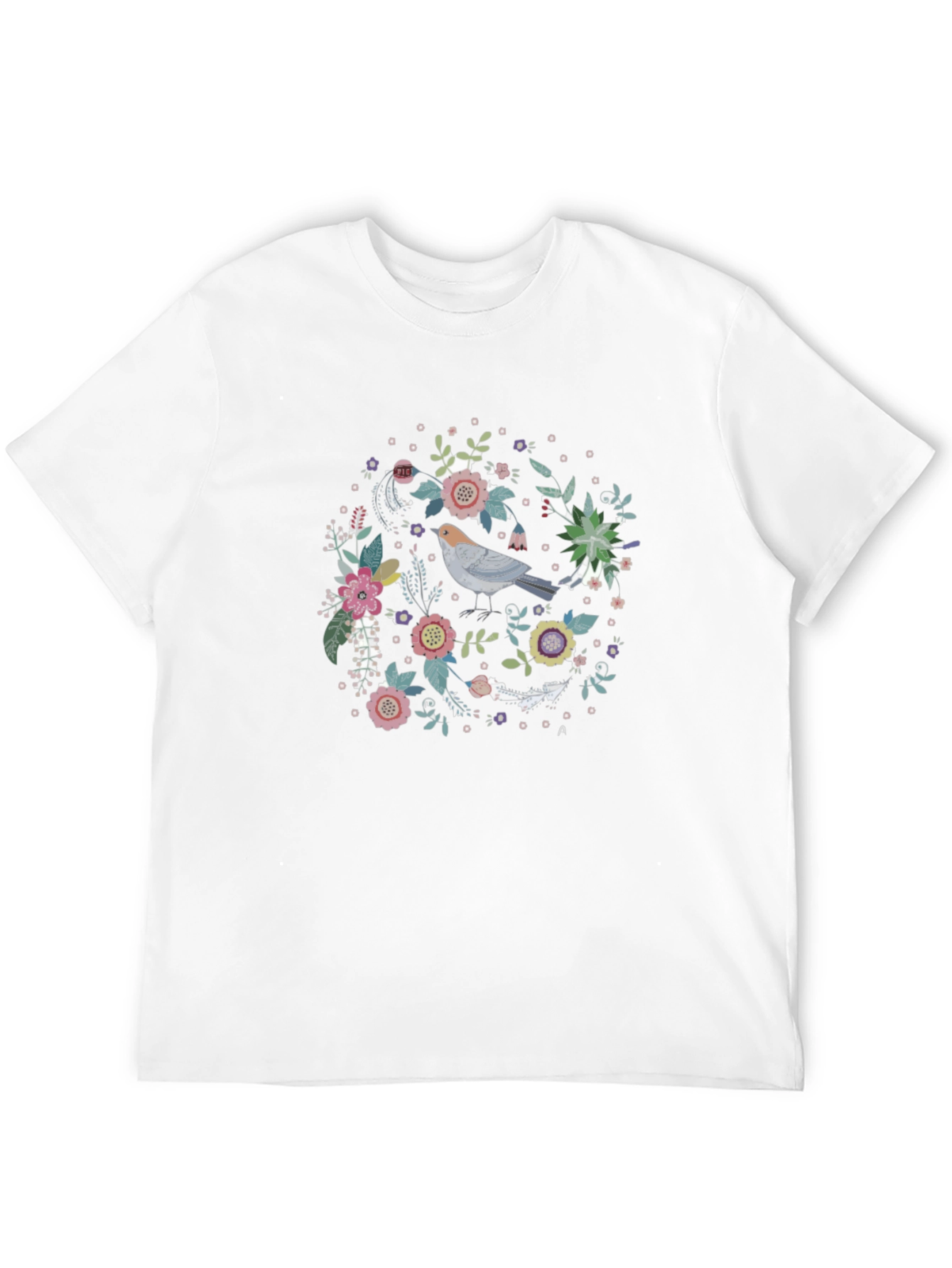 Floral Bird Graphic Tee - Black