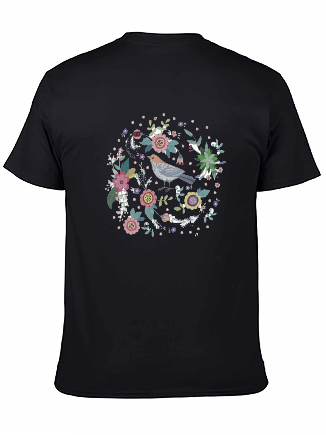 Floral Bird Graphic Tee - Black