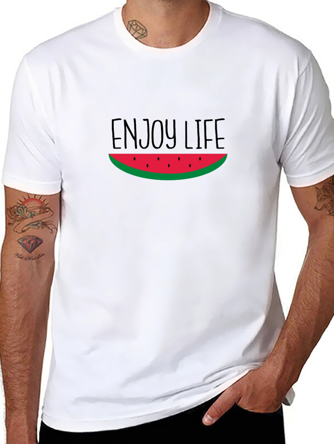 Enjoy Life Watermelon Slice Graphic Black T-Shirt