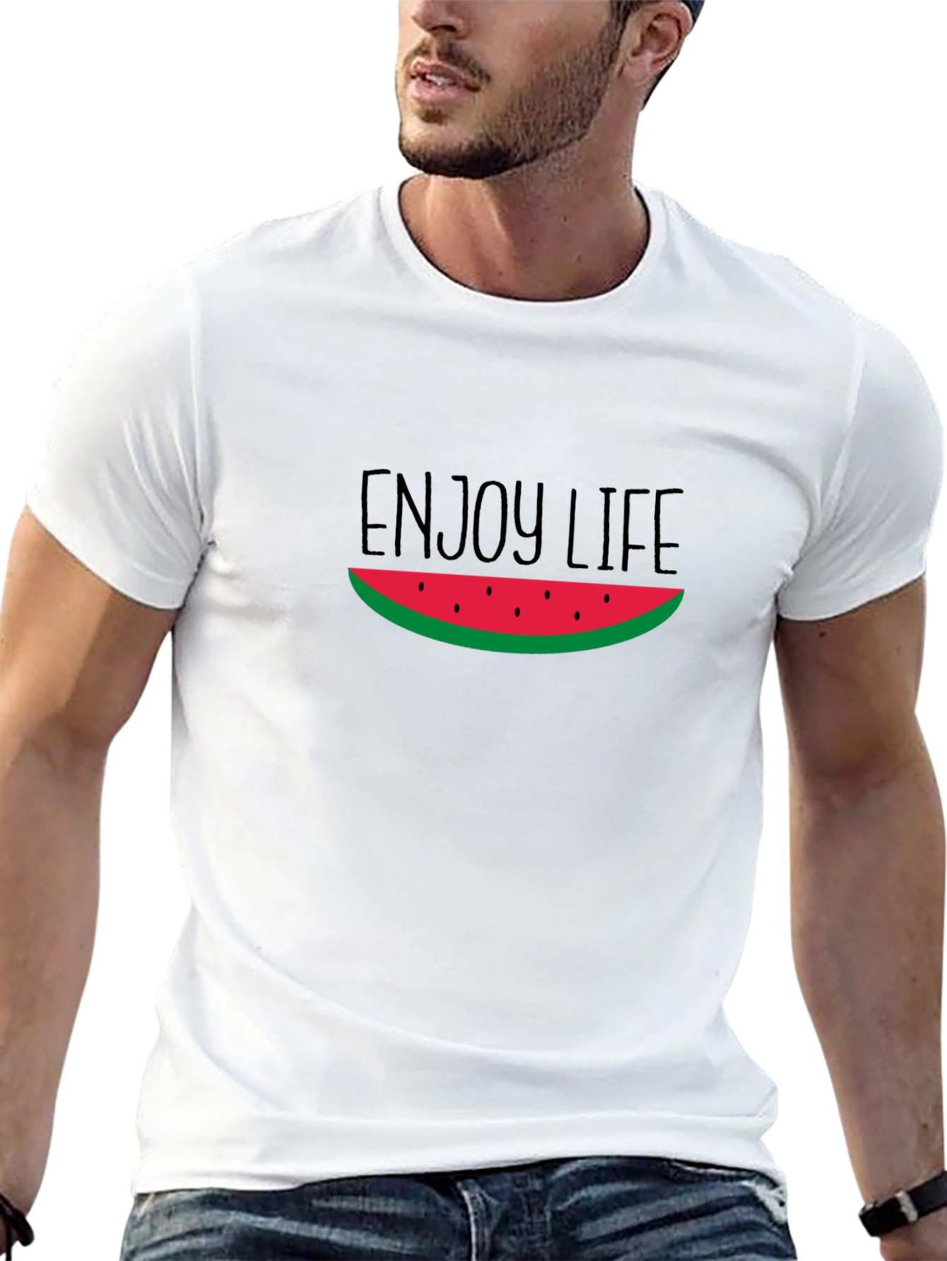 Enjoy Life Watermelon Slice Graphic Black T-Shirt