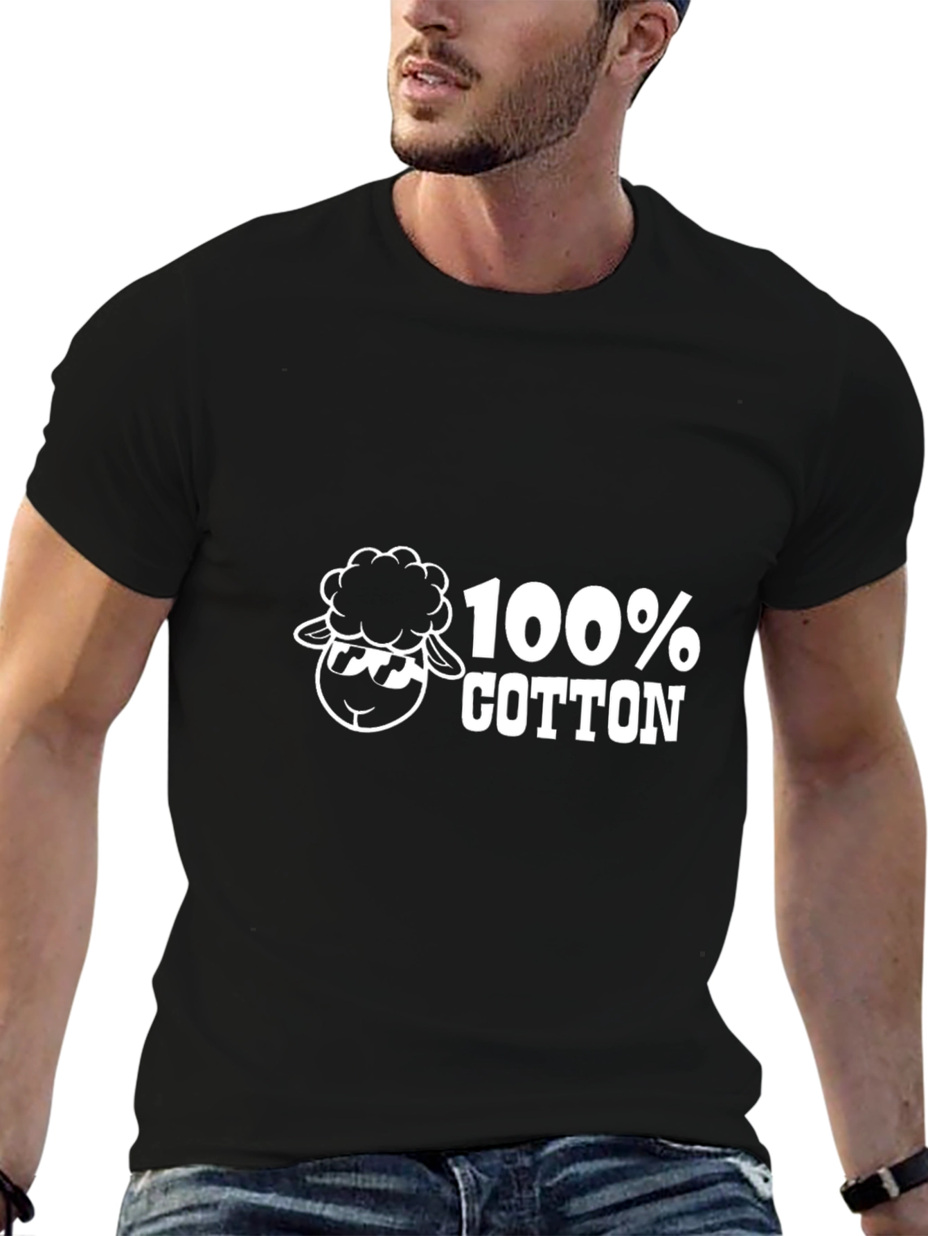 100% Cotton Sheep Graphic Black T-Shirt