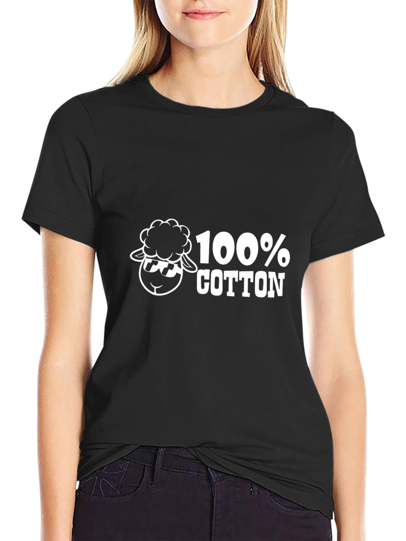 100% Cotton Sheep Graphic Black T-Shirt
