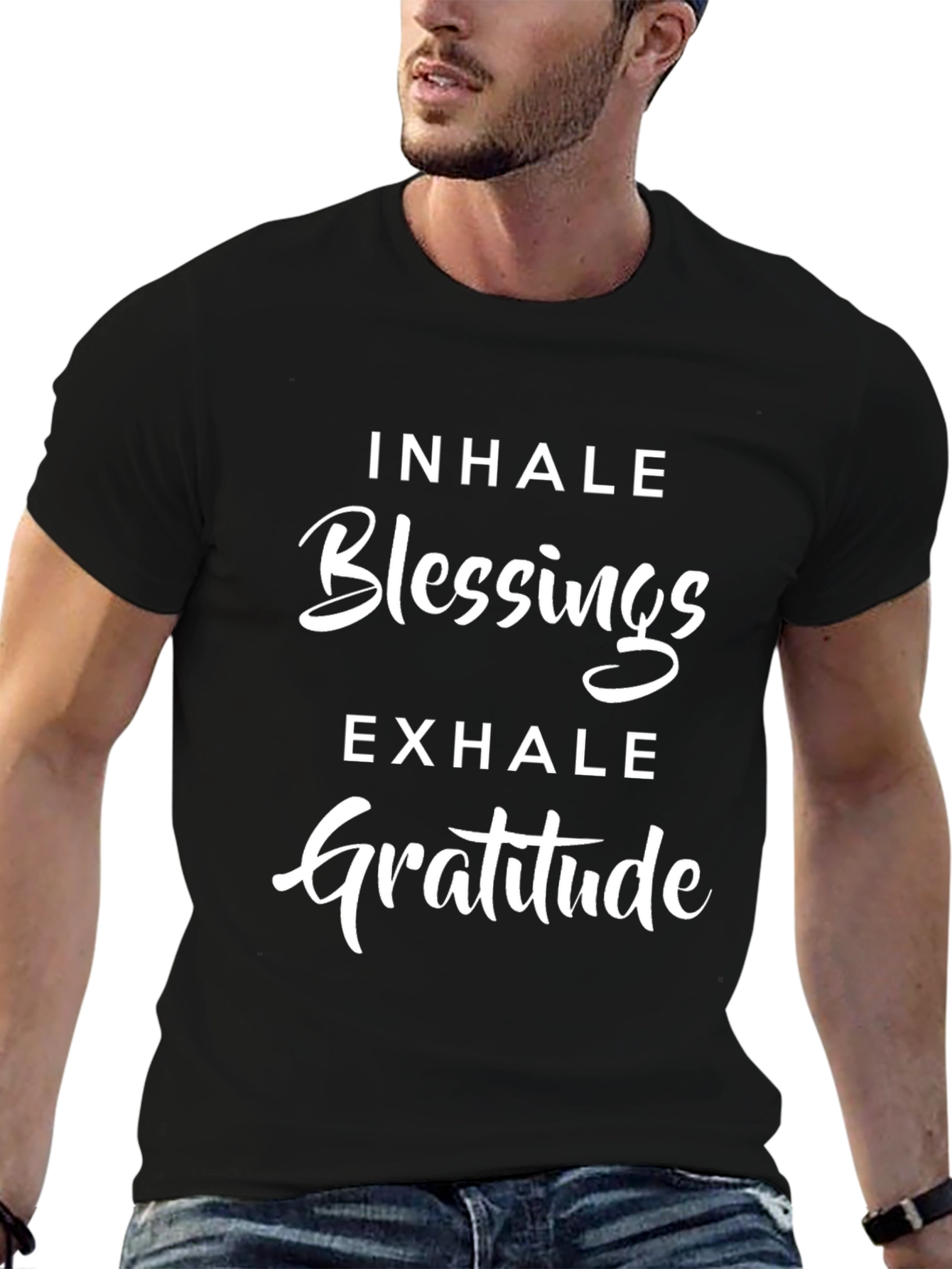 Inhale Blessings Exhale Gratitude Black Graphic T-Shirt
