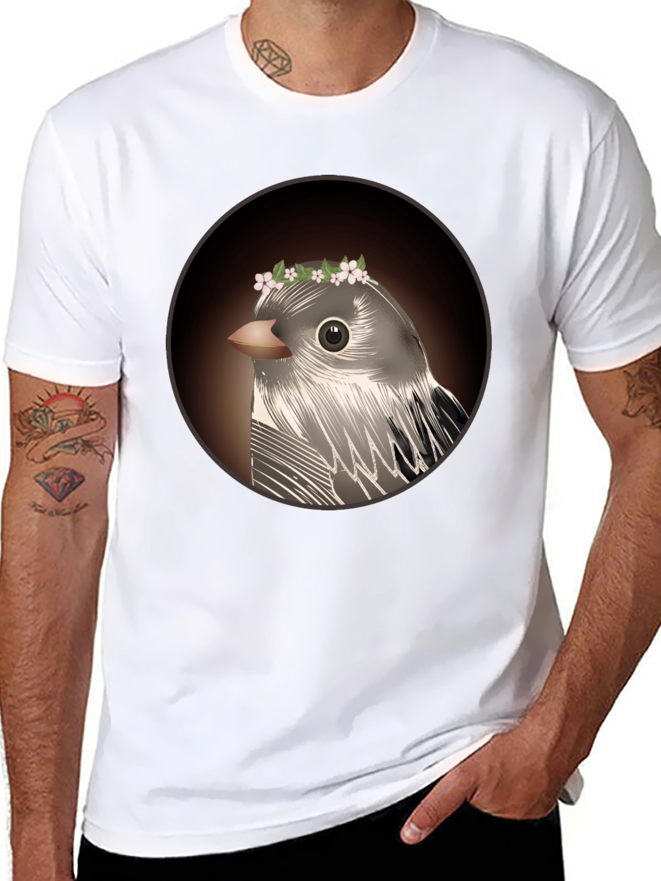 Bird with Flower Crown Graphic Tee - Unisex