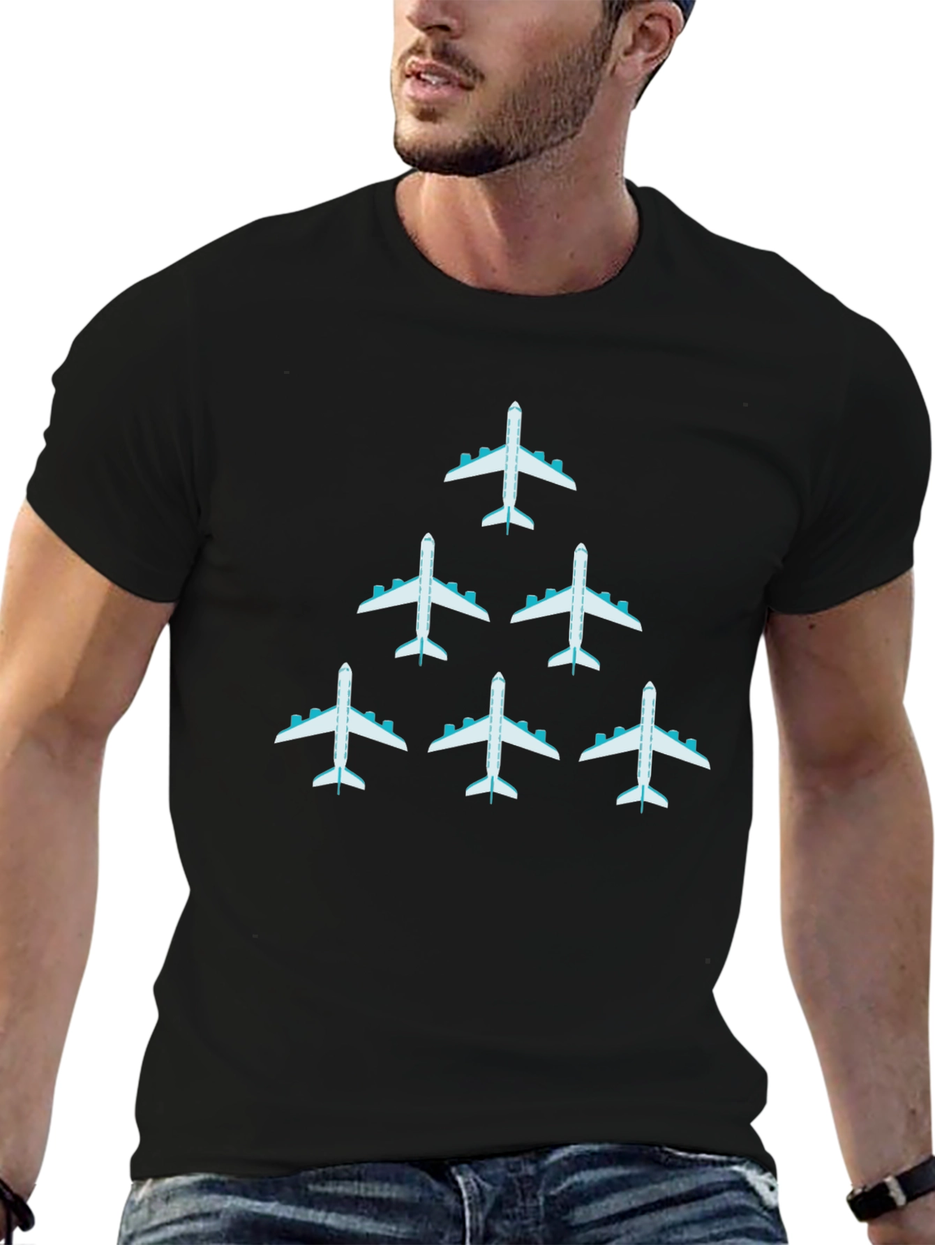 Airplane Graphic Print Mens Black T-Shirt