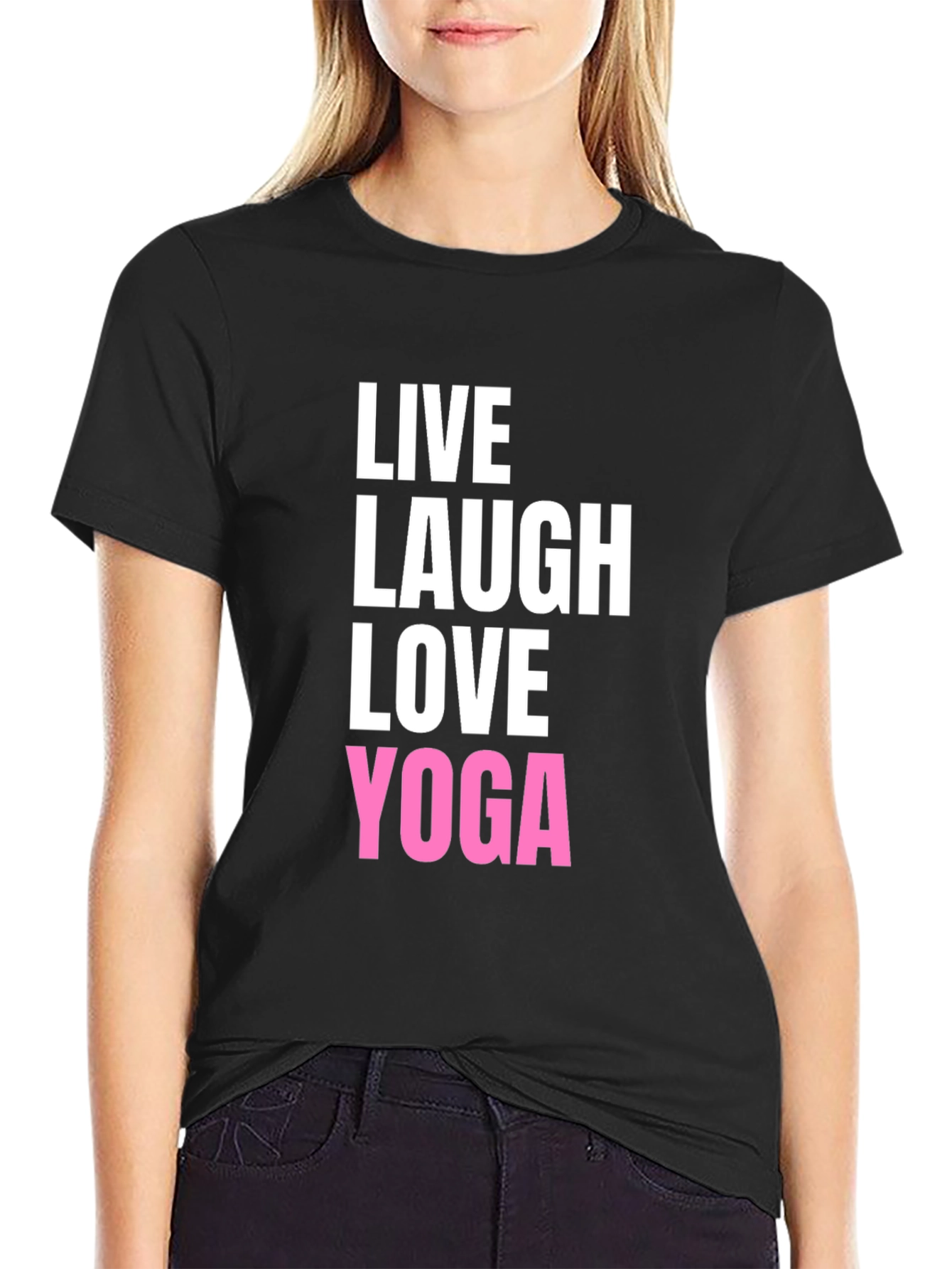 Live Laugh Love Yoga Black Graphic T-Shirt