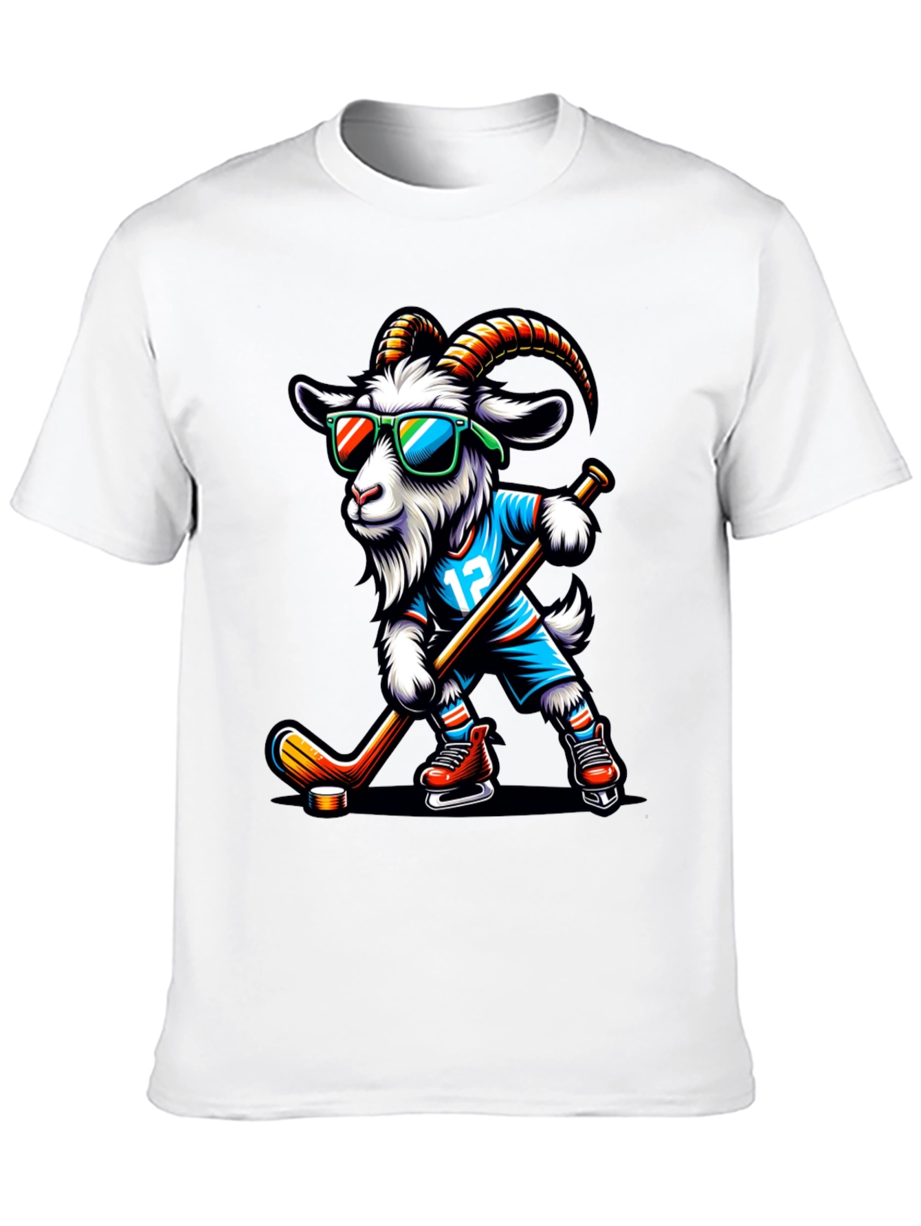 Goat Hockey Player Graphic T-Shirt