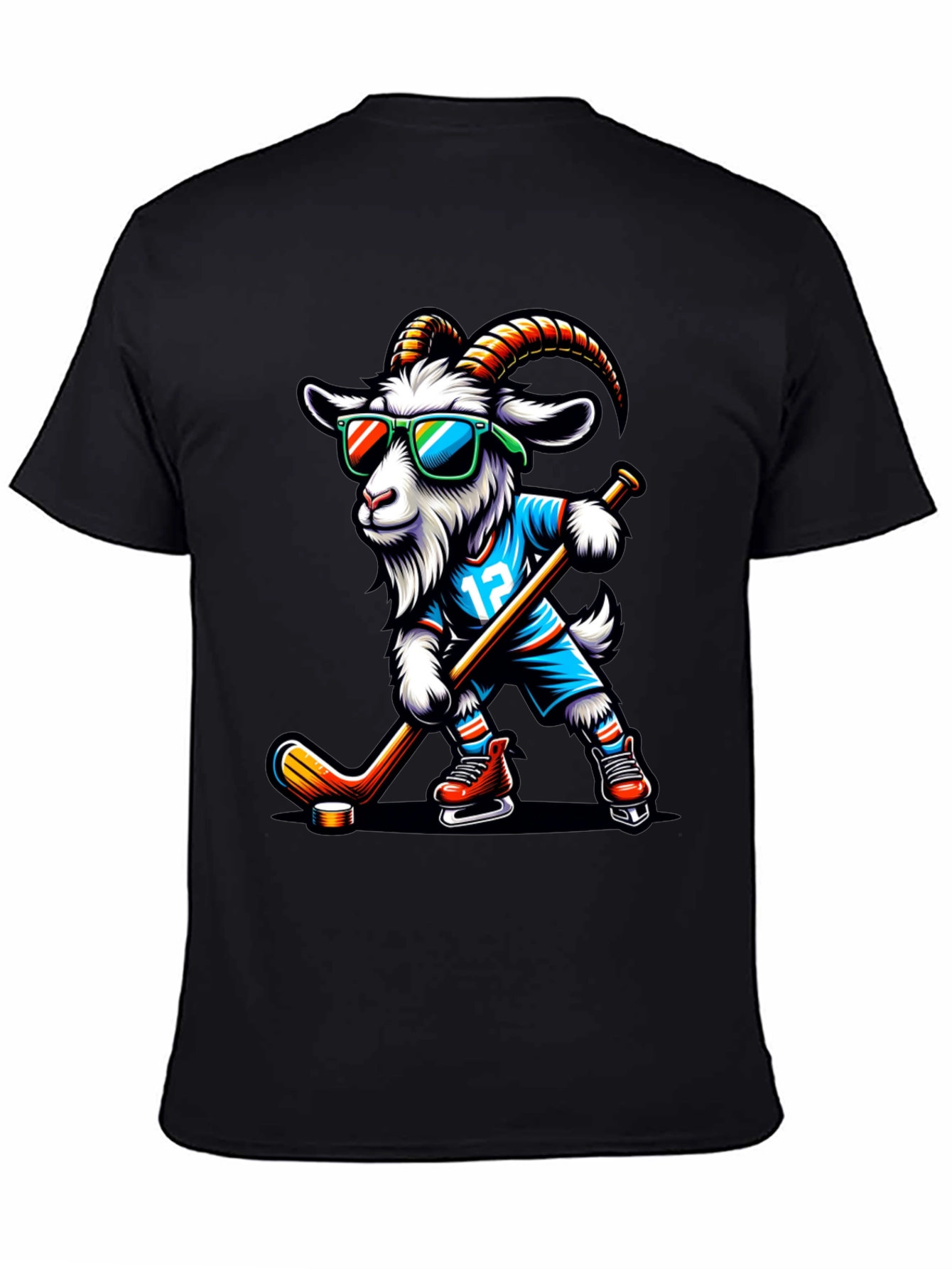 Goat Hockey Player Graphic T-Shirt