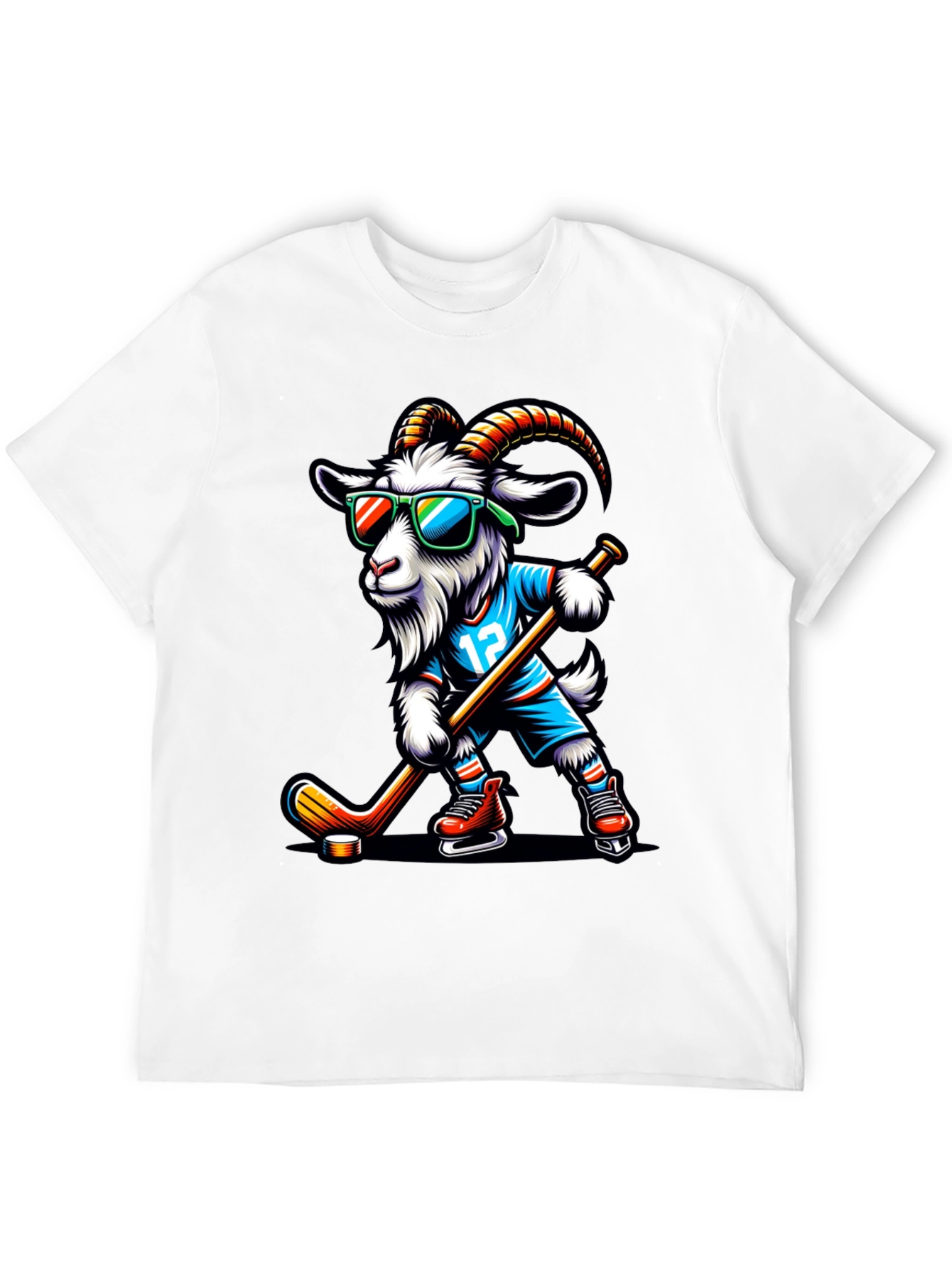 Goat Hockey Player Graphic T-Shirt