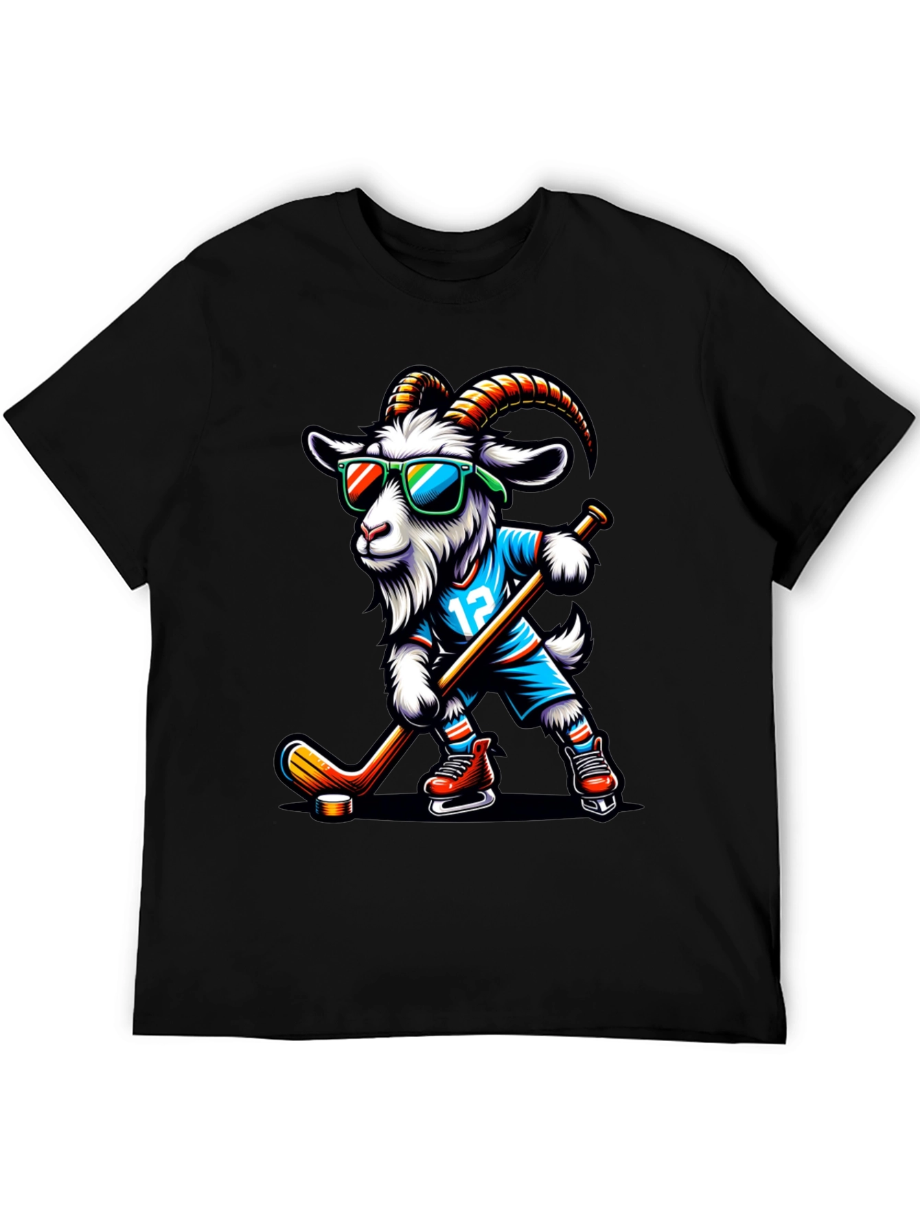 Goat Hockey Player Graphic T-Shirt
