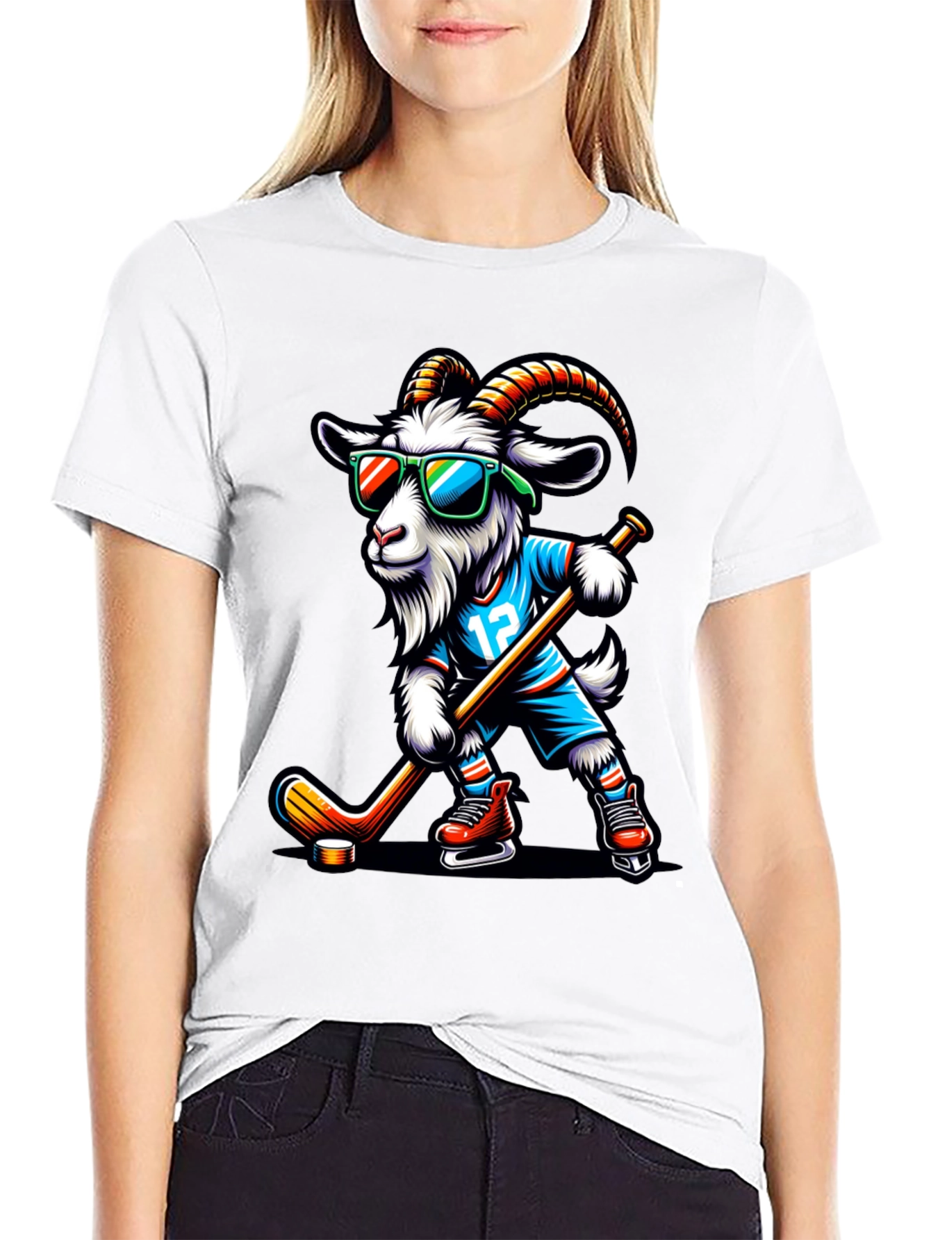 Goat Hockey Player Graphic T-Shirt