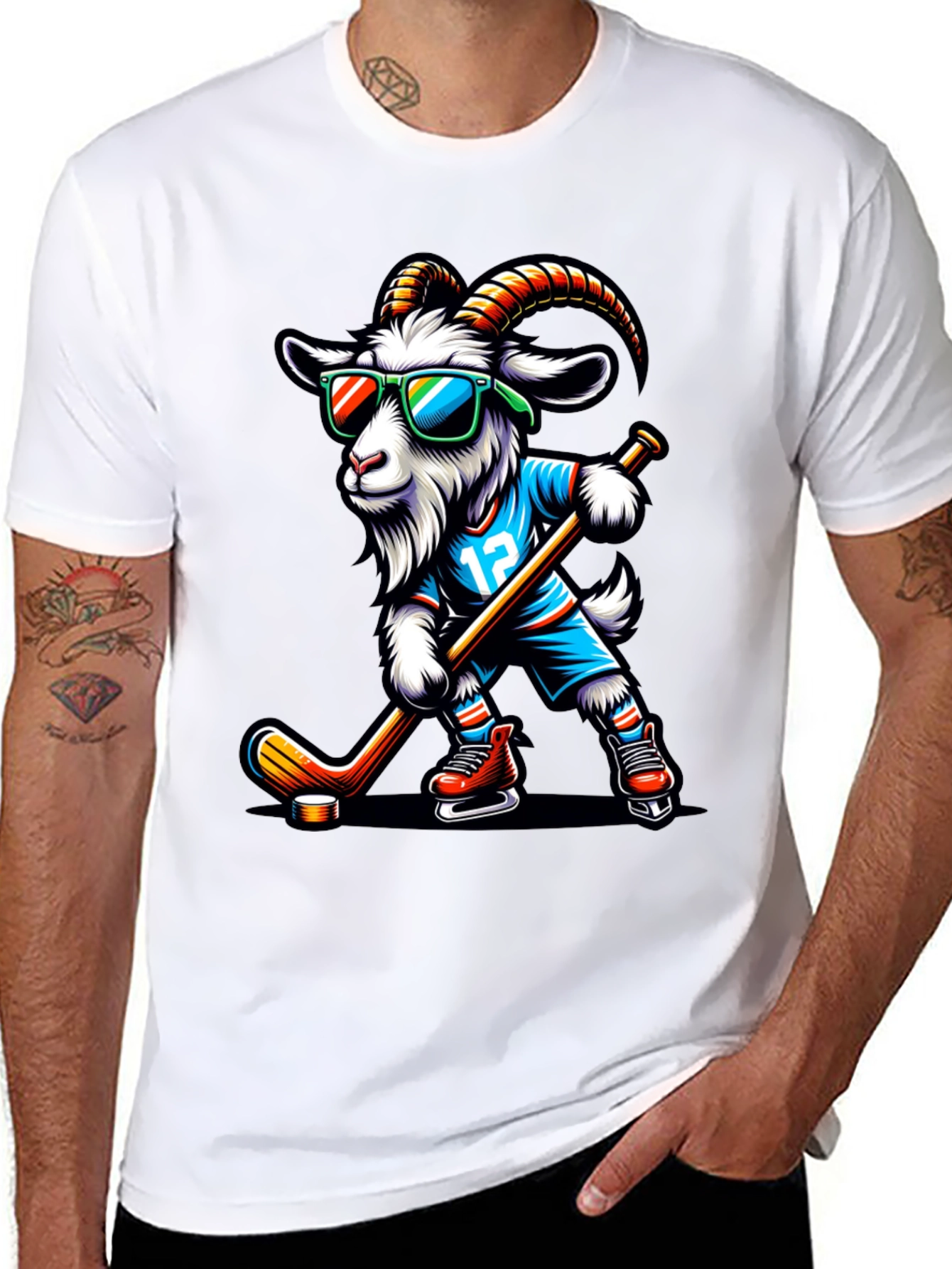 Goat Hockey Player Graphic T-Shirt