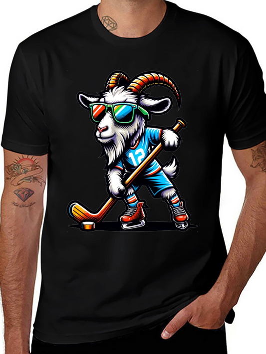 Goat Hockey Player Graphic T-Shirt