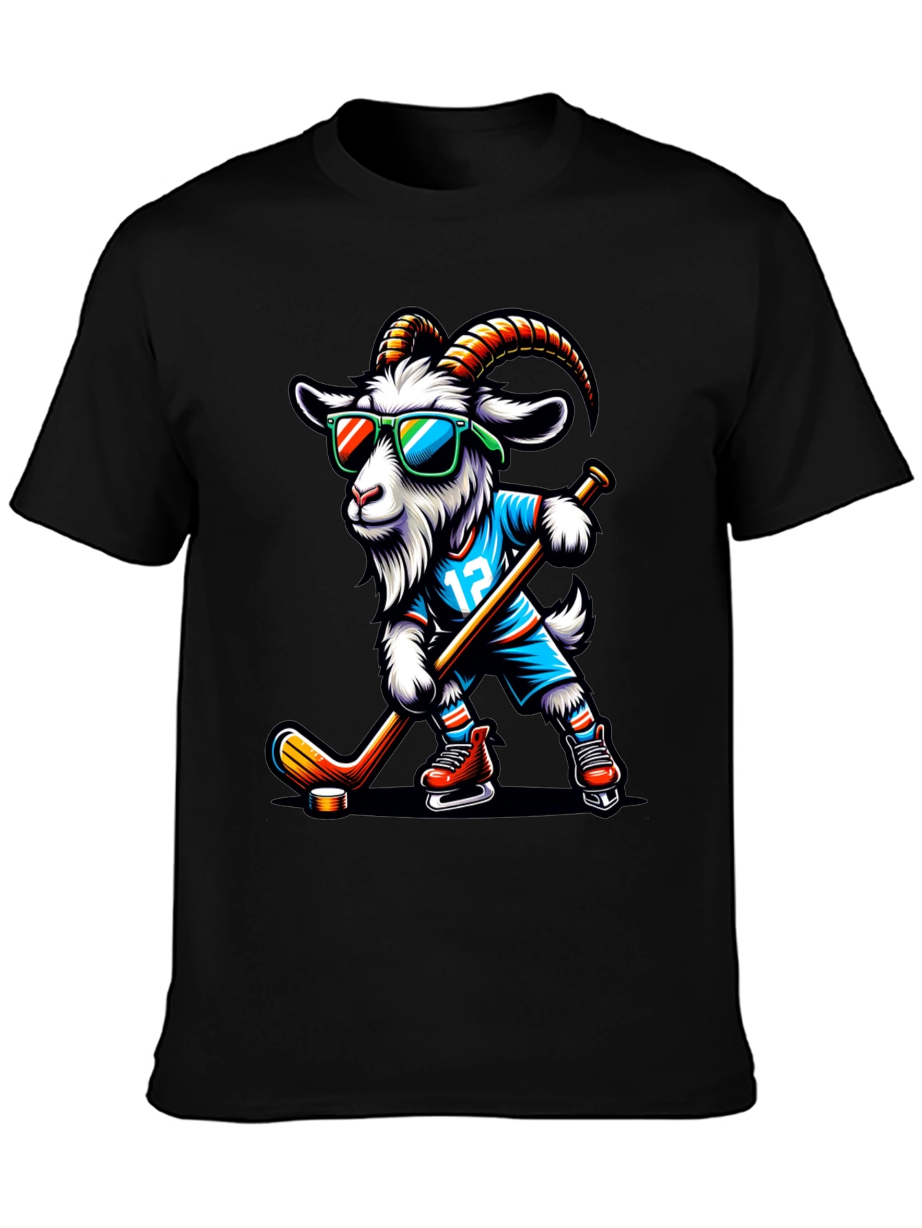 Goat Hockey Player Graphic T-Shirt
