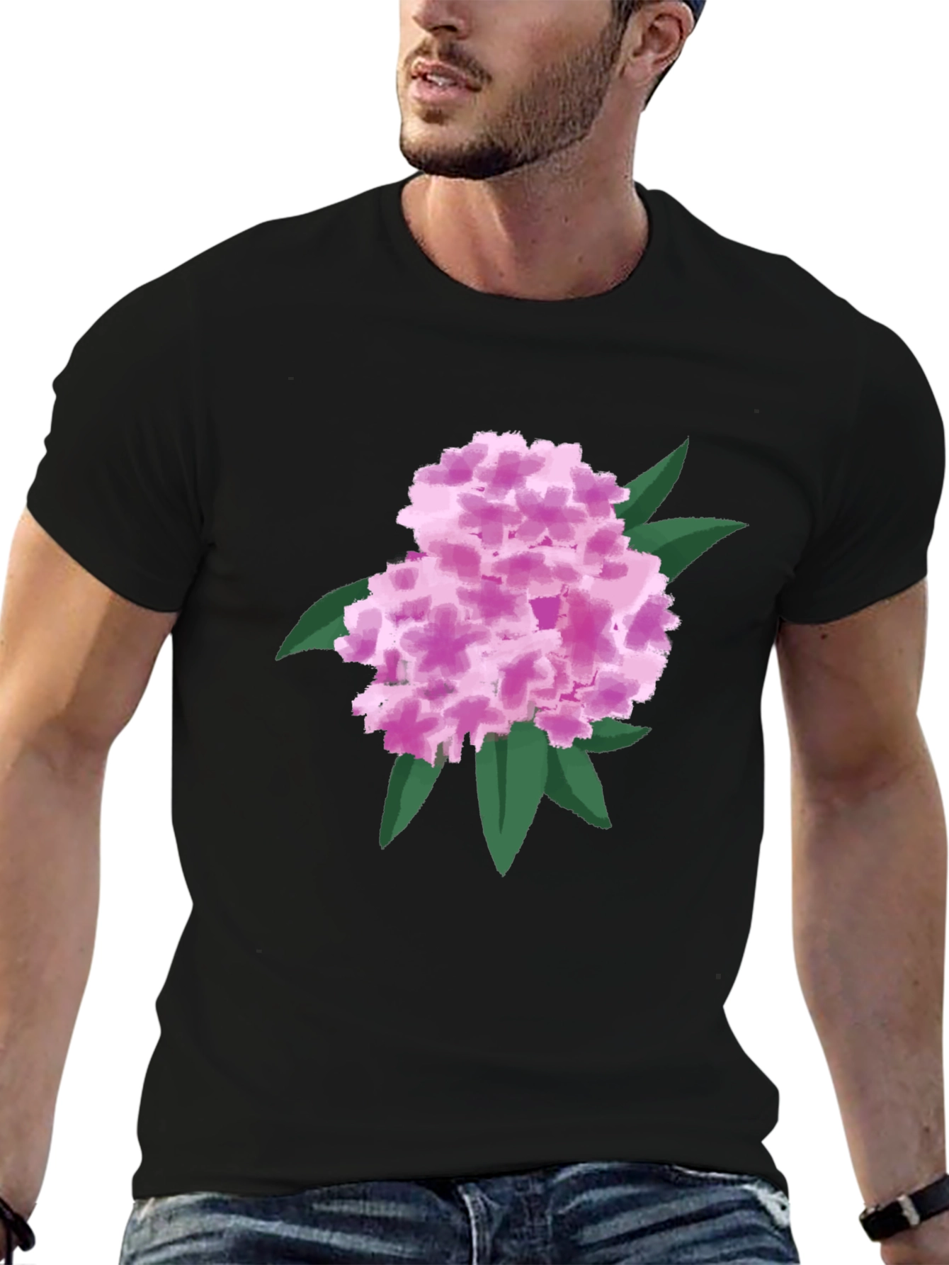 Floral Graphic Tee - Pink Hydrangea Black T-Shirt