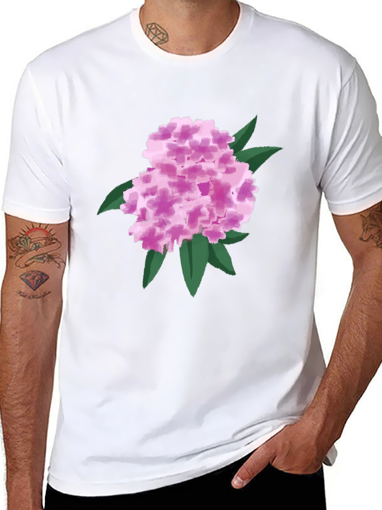 Floral Graphic Tee - Pink Hydrangea Black T-Shirt