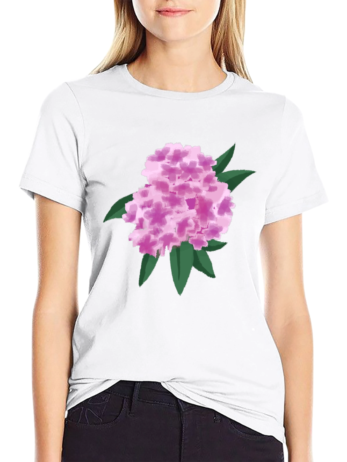 Floral Graphic Tee - Pink Hydrangea Black T-Shirt