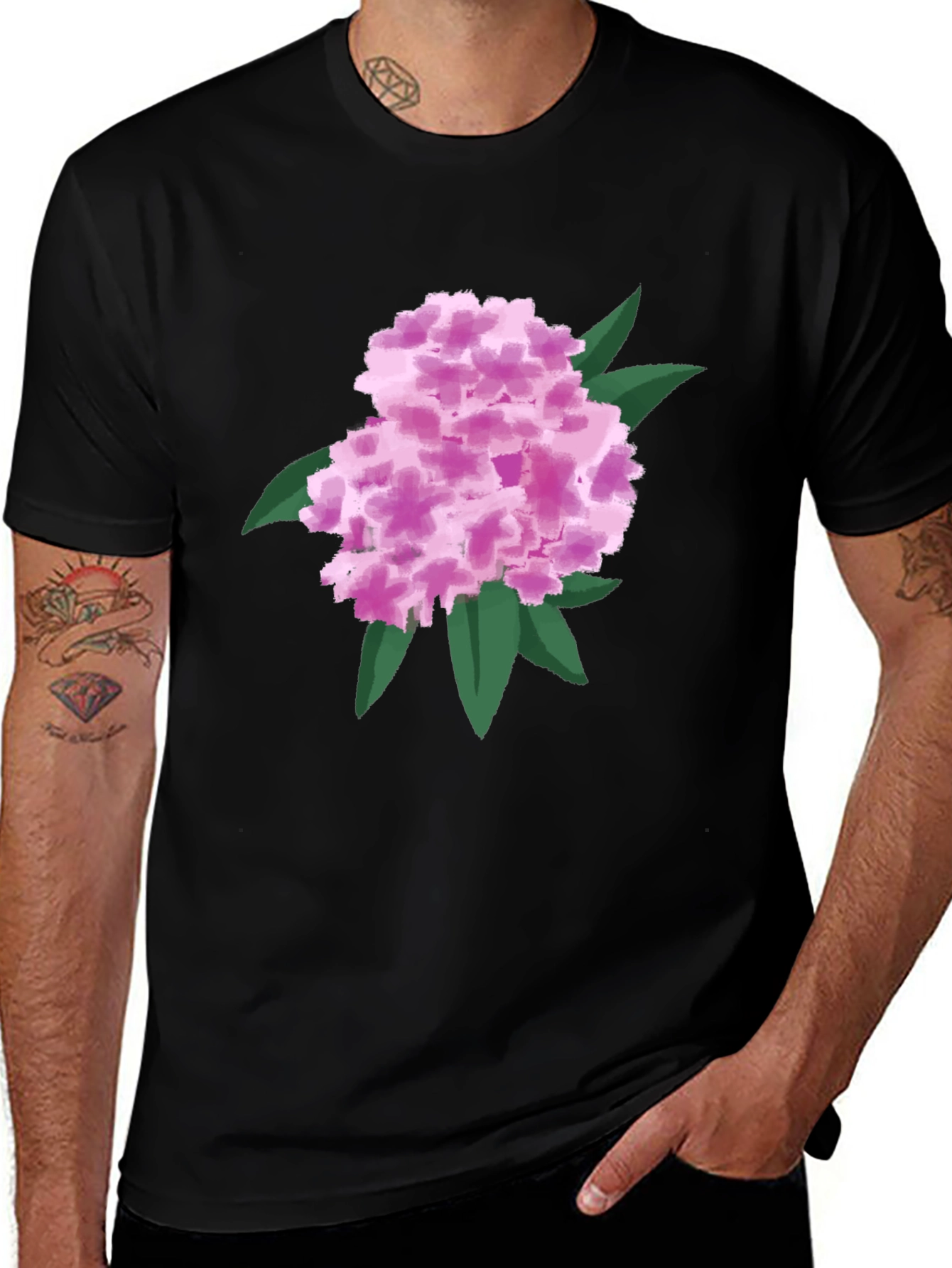 Floral Graphic Tee - Pink Hydrangea Black T-Shirt