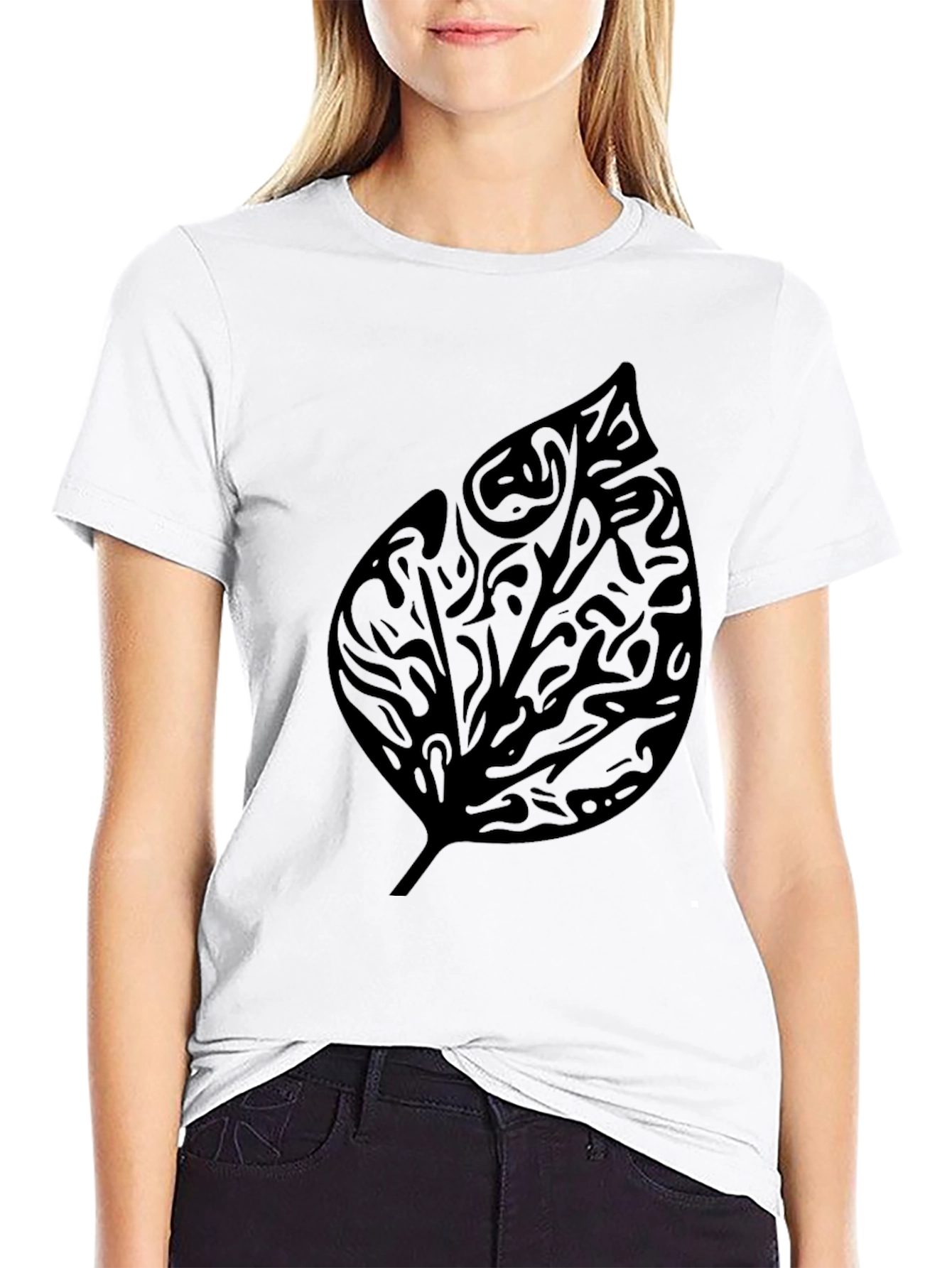 Tribal Leaf Graphic Print Black T-Shirt