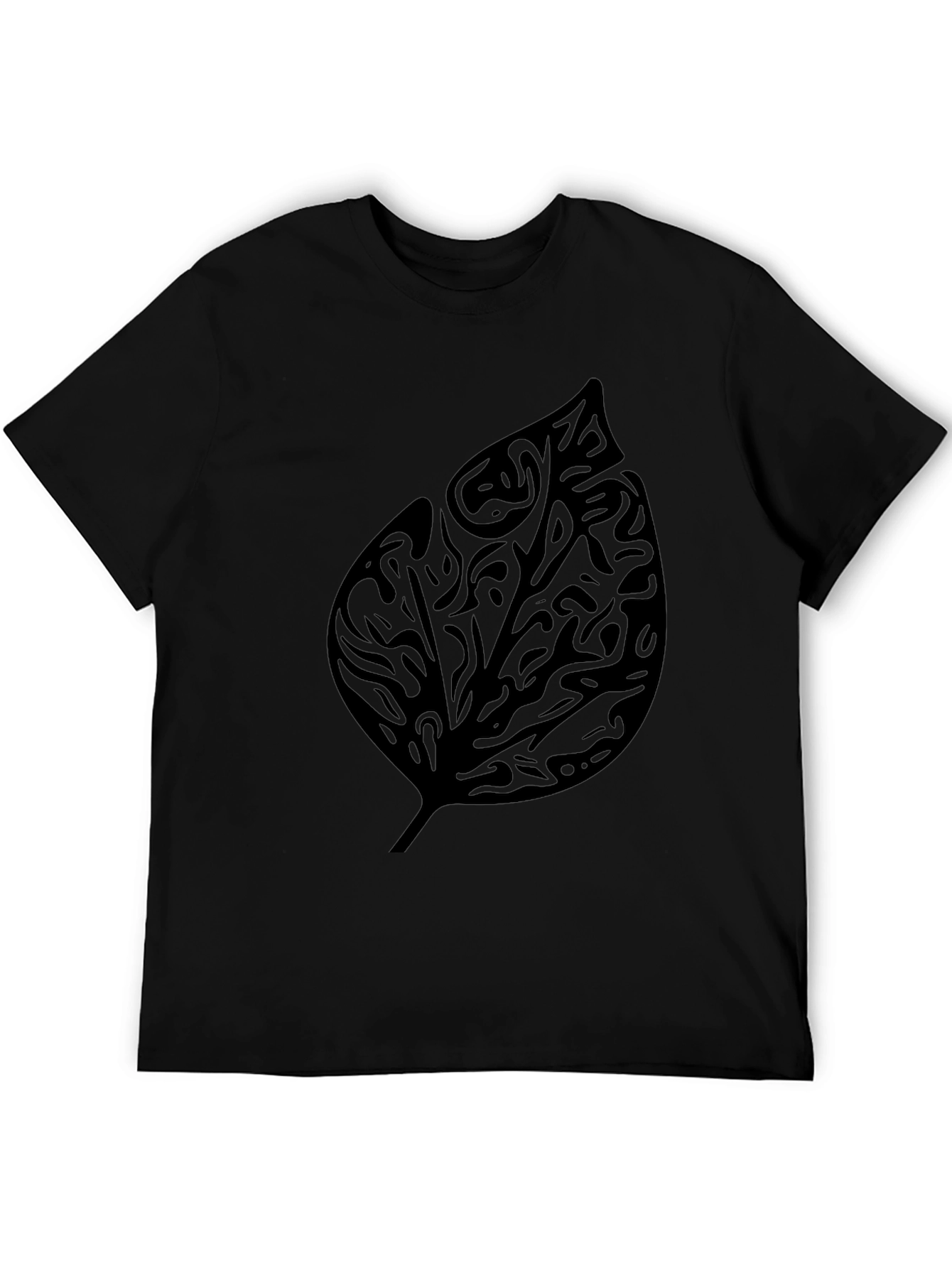 Tribal Leaf Graphic Print Black T-Shirt