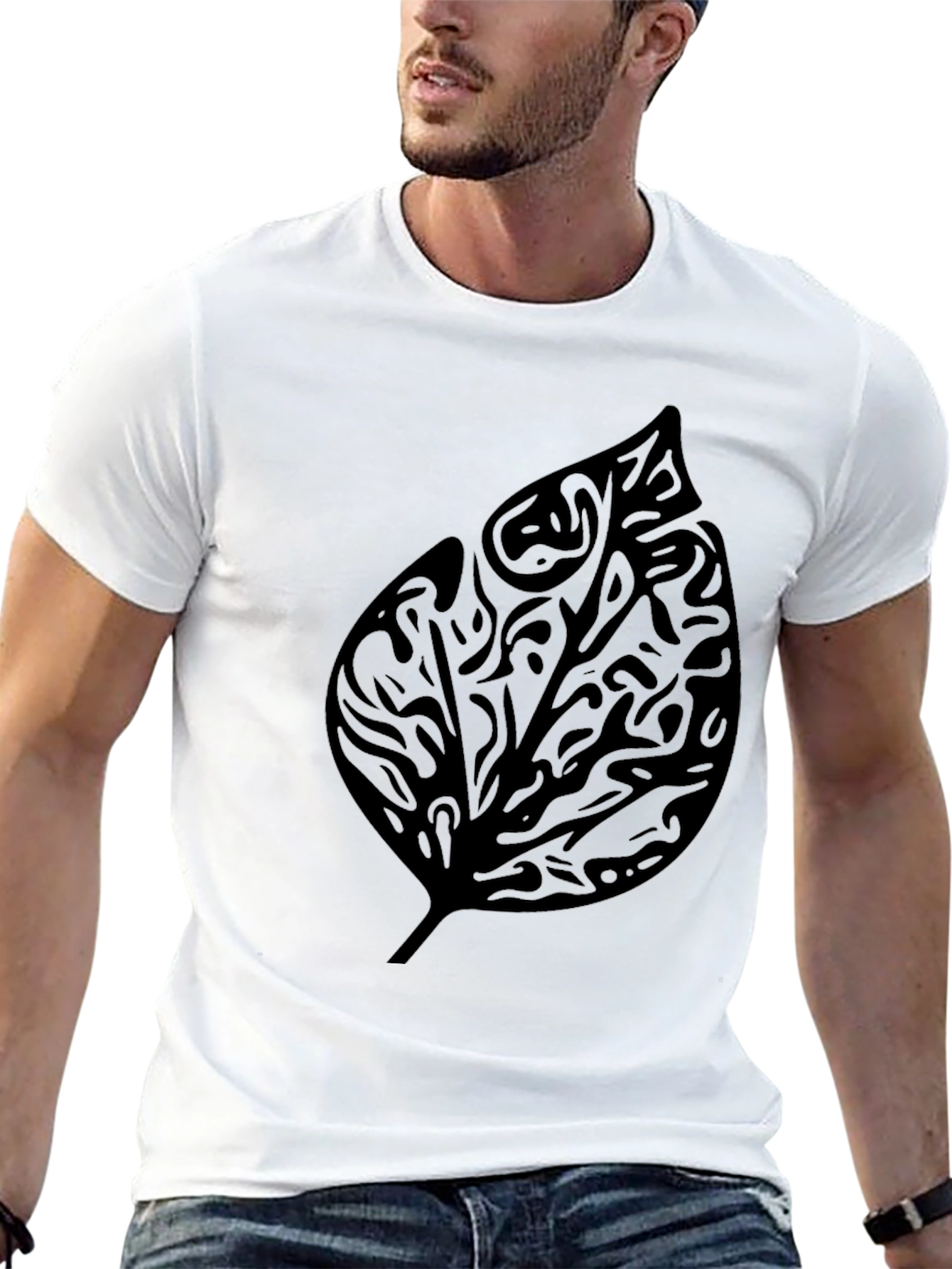 Tribal Leaf Graphic Print Black T-Shirt