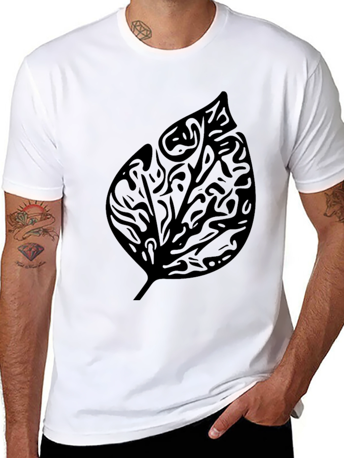 Tribal Leaf Graphic Print Black T-Shirt