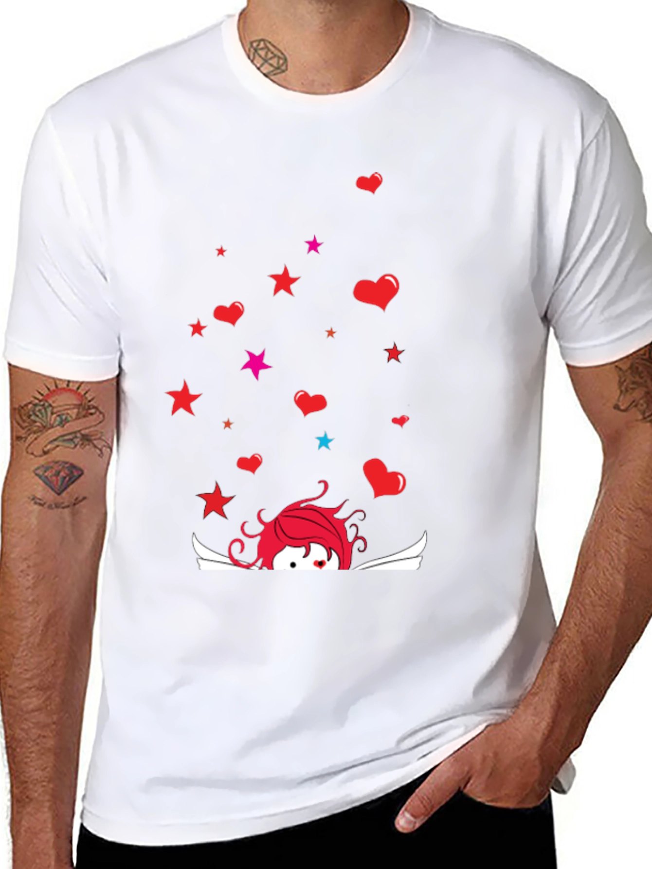 Cupid Star Heart Graphic Black T-Shirt