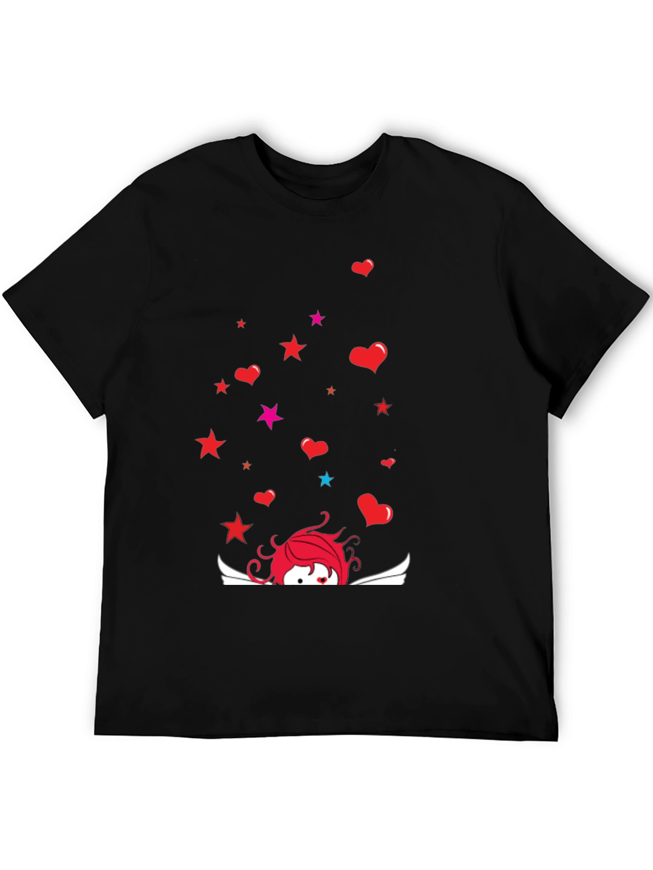 Cupid Star Heart Graphic Black T-Shirt