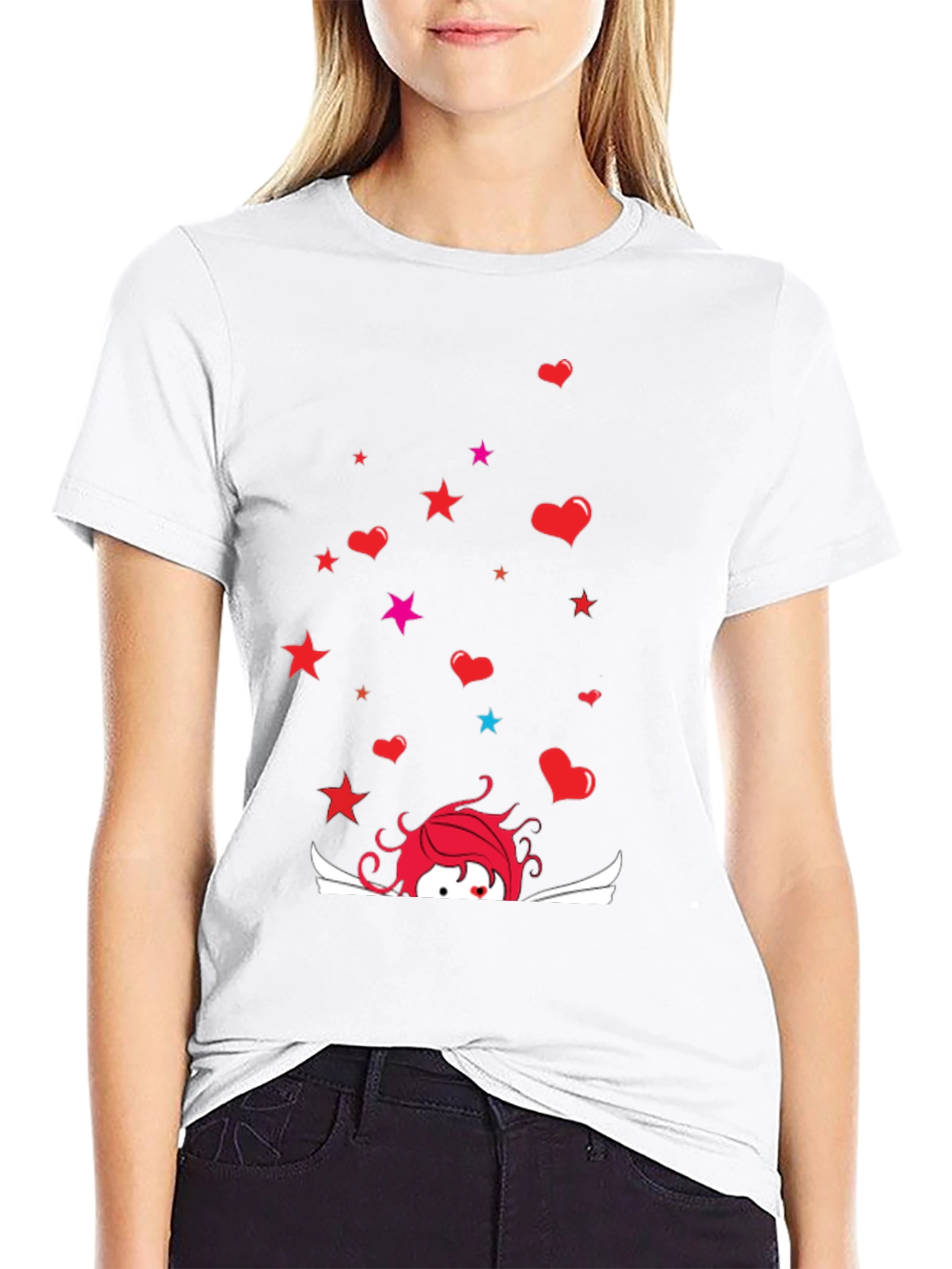 Cupid Star Heart Graphic Black T-Shirt