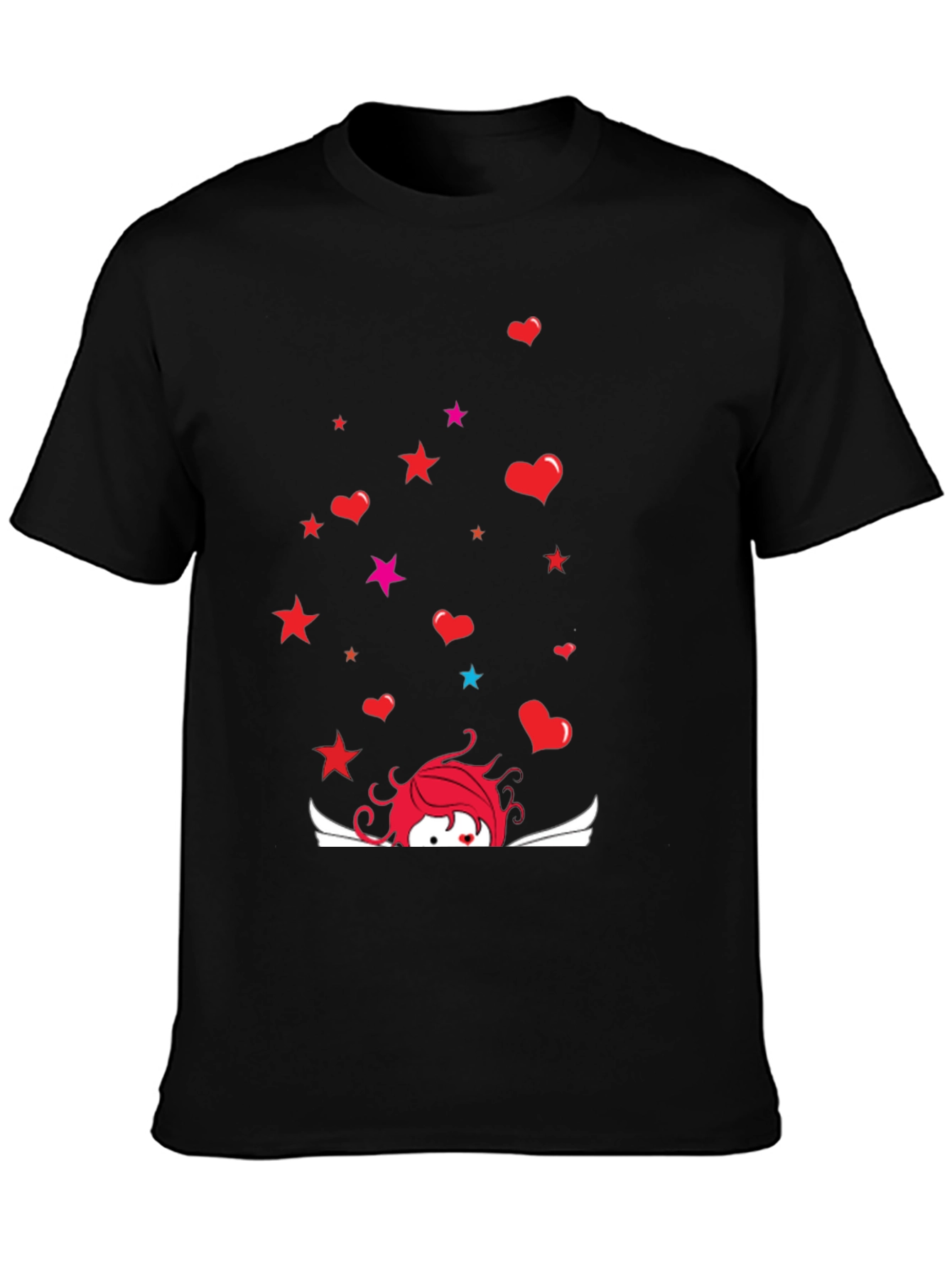 Cupid Star Heart Graphic Black T-Shirt