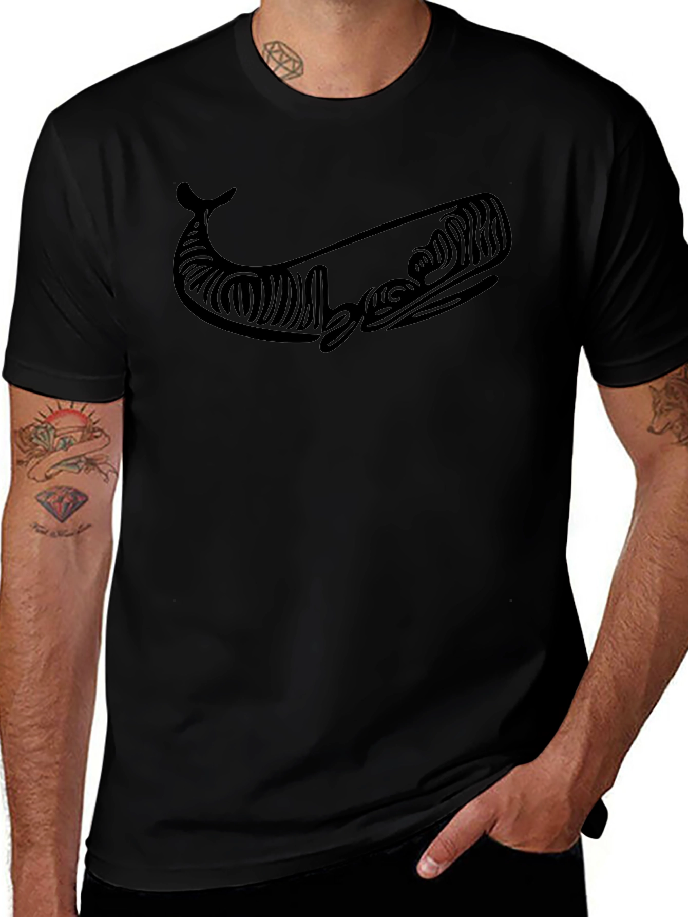 Black Whale Graphic Tee - Modern Tribal Style