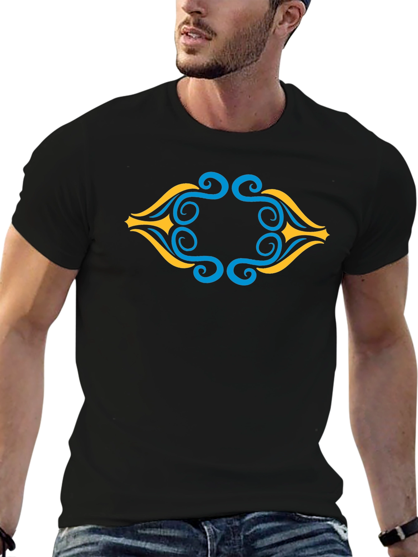 Stylish Black T-Shirt with Eye-Catching Graphic Design
