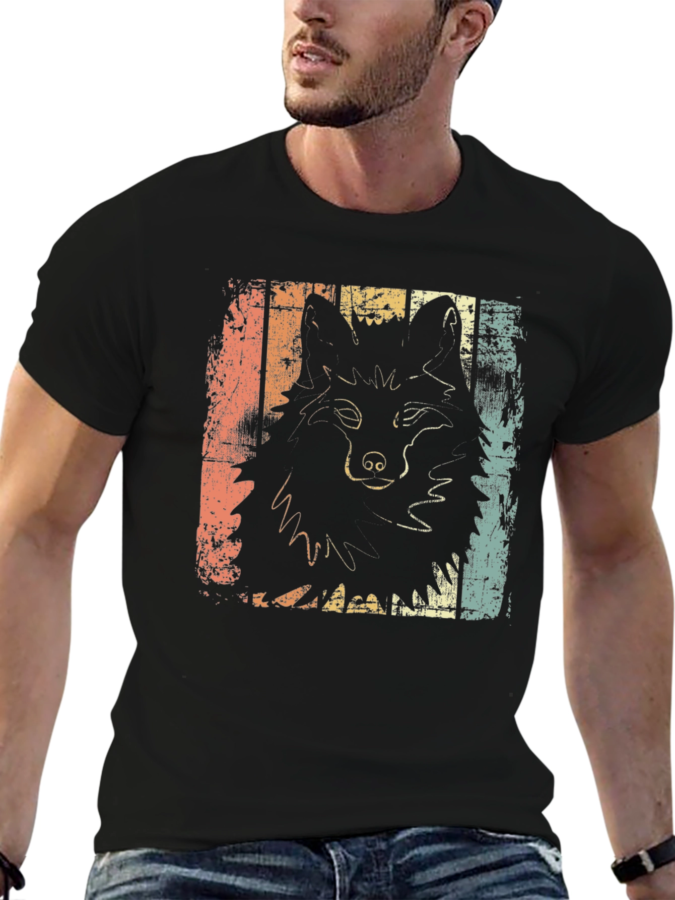 Retro Wolf Graphic Tee - Distressed Style