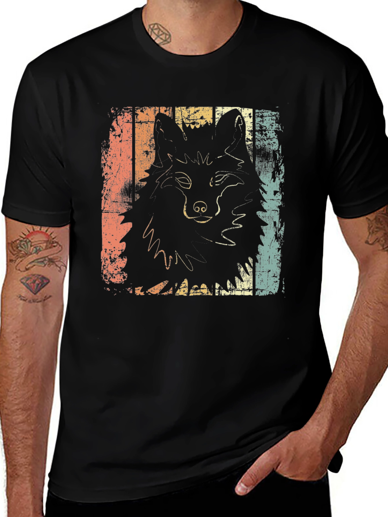 Retro Wolf Graphic Tee - Distressed Style