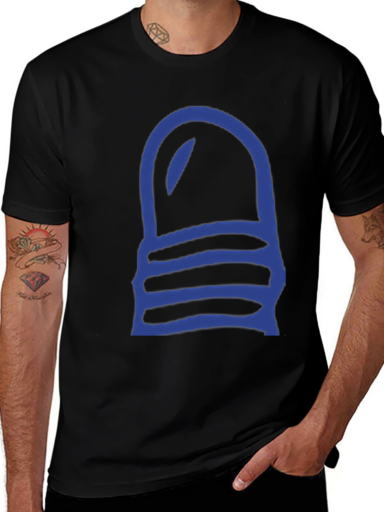 Blue Striped Lightbulb Graphic Black Tee