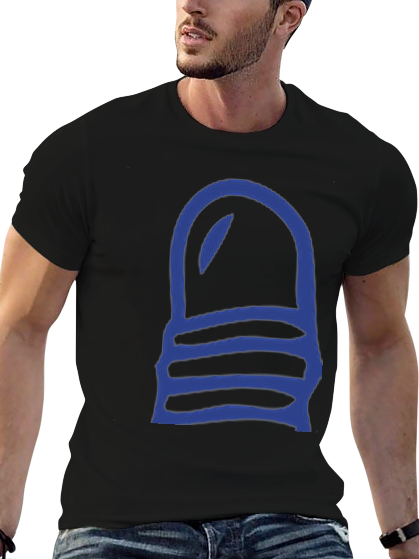 Blue Striped Lightbulb Graphic Black Tee