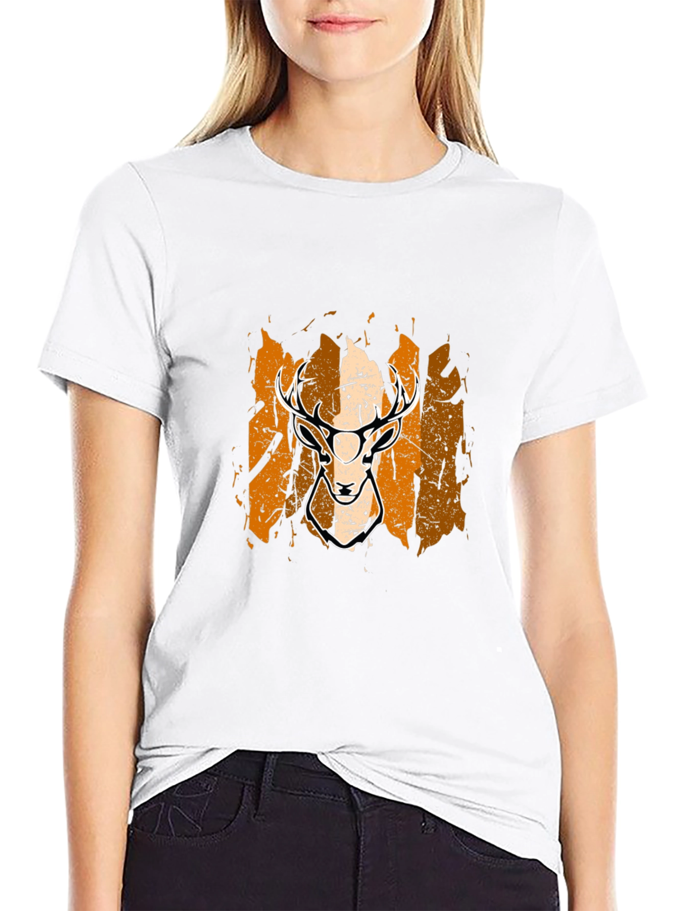 Deer Graphic Tee - Black Cotton Blend Casual Shirt
