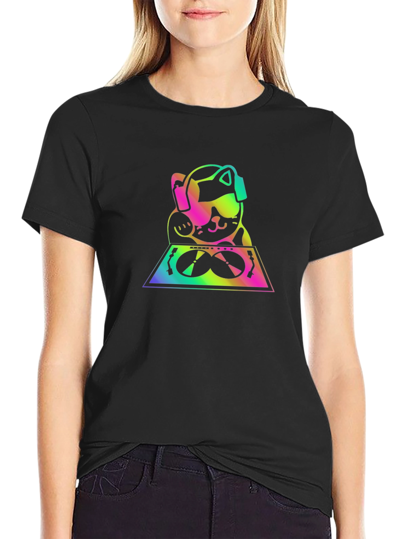 DJ Lucky Cat Graphic Tee - Black T-Shirt