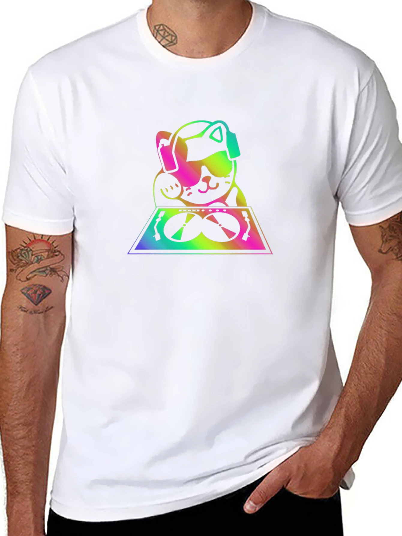 DJ Lucky Cat Graphic Tee - Black T-Shirt