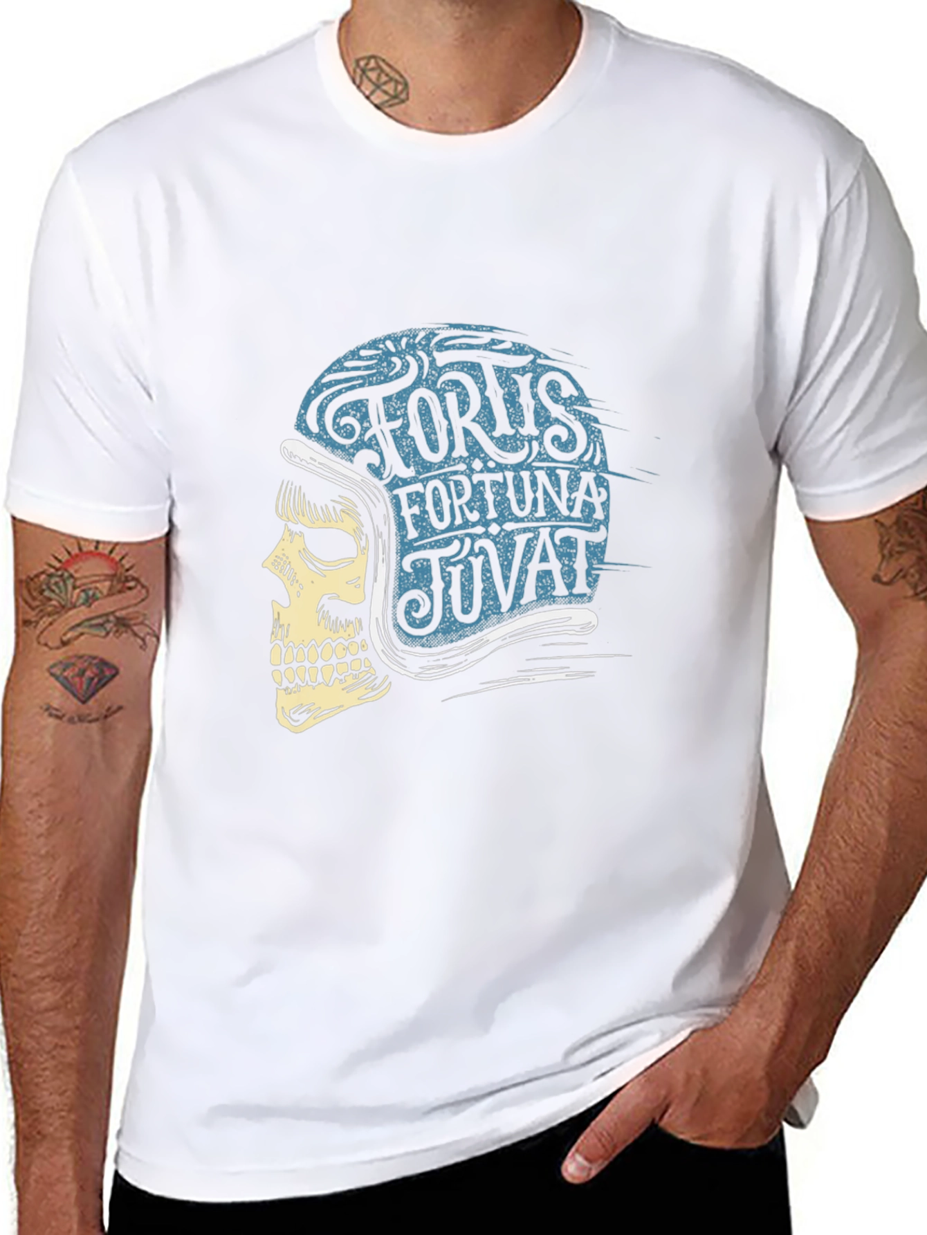 Skull Helmet T-Shirt: Fortis Fortuna Iuvat Design