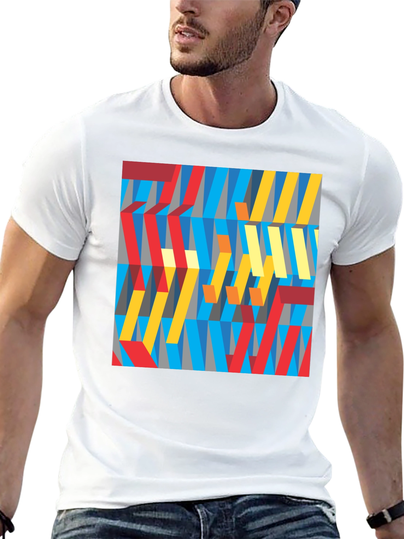 Abstract Geometric Pattern Graphic Tee - Black