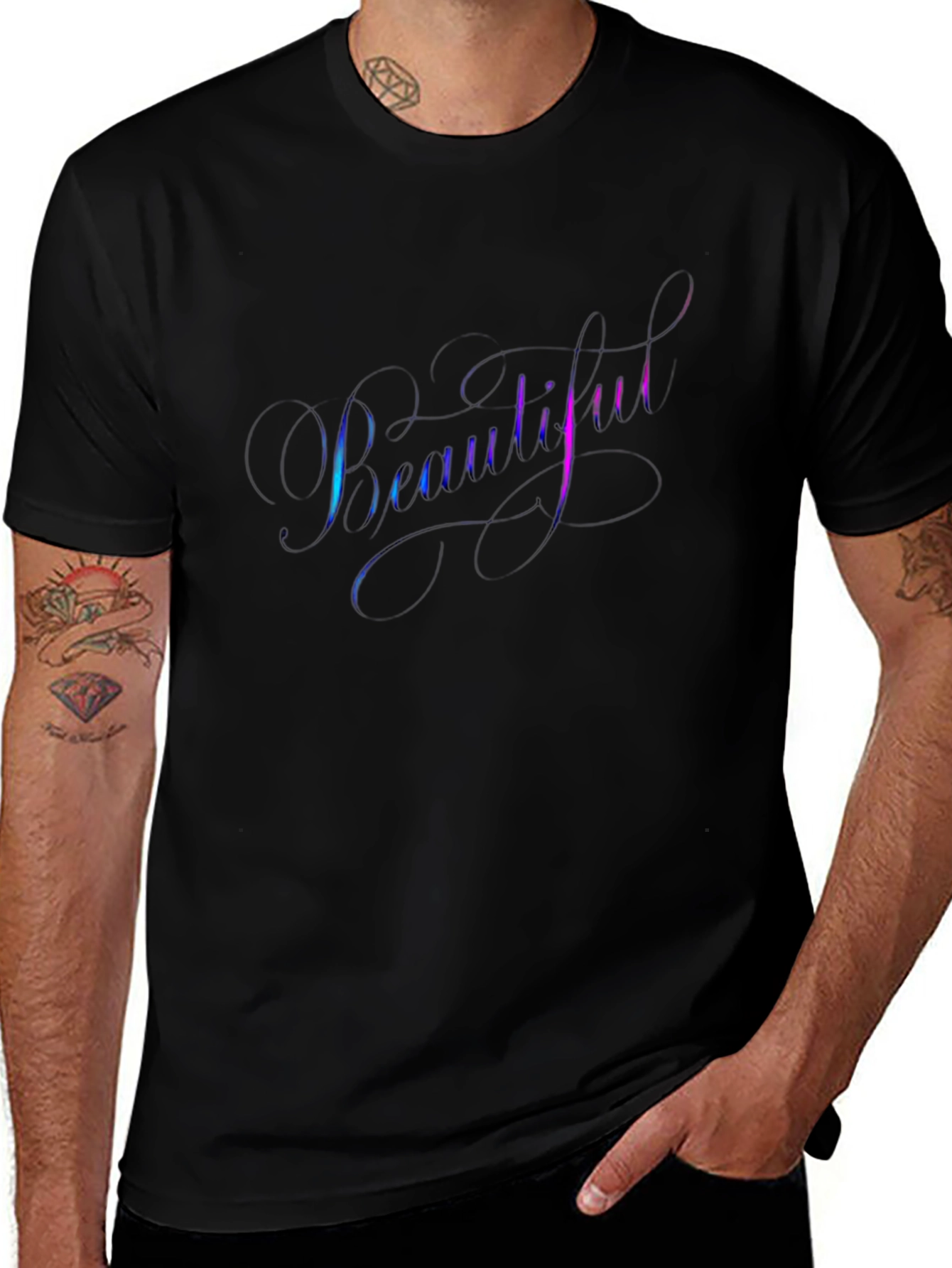 Beautiful Script Graphic Tee - Stylish Black T-Shirt