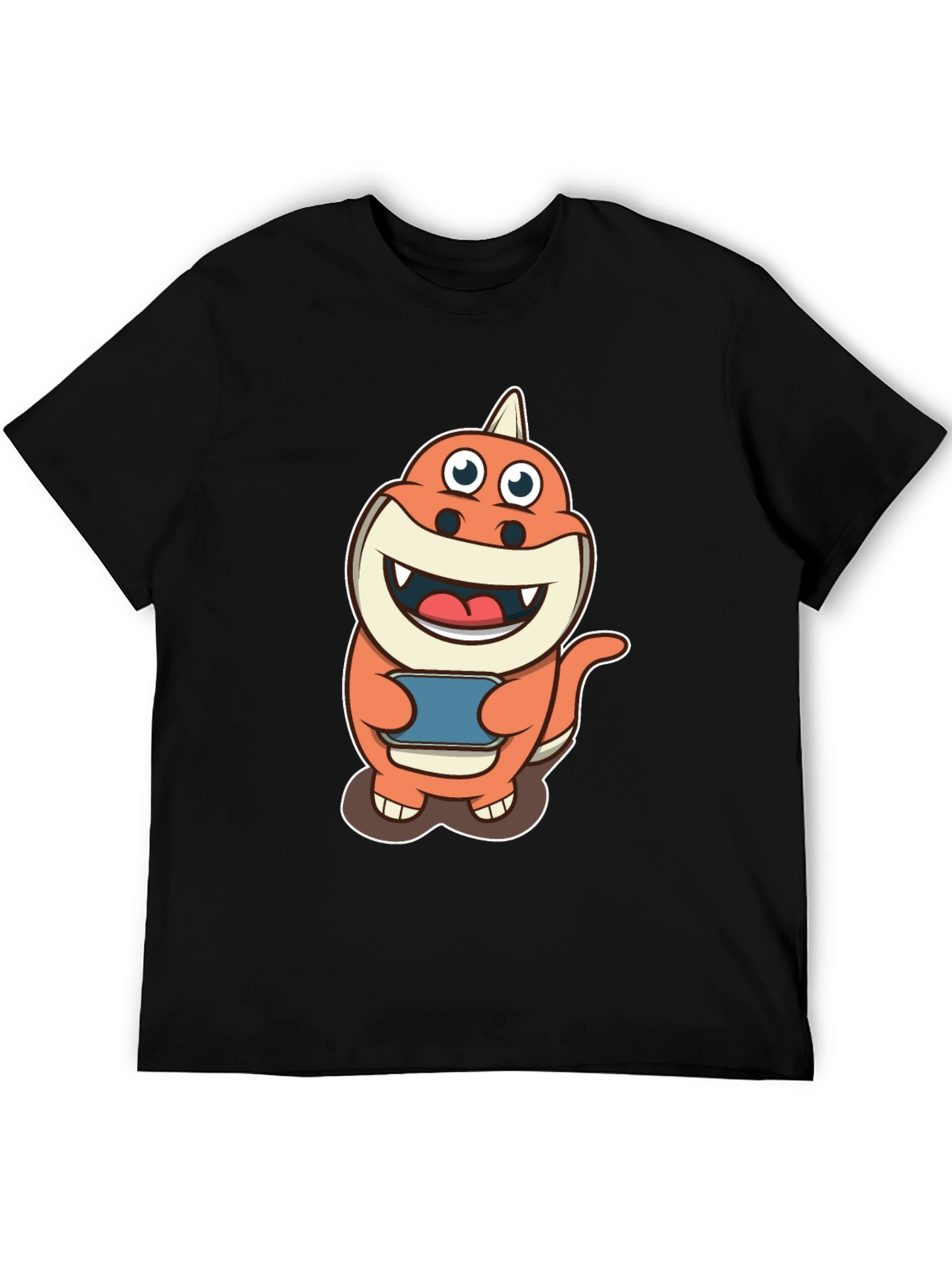 Cartoon Dino Gamer T-Shirt - Black Cotton Tee