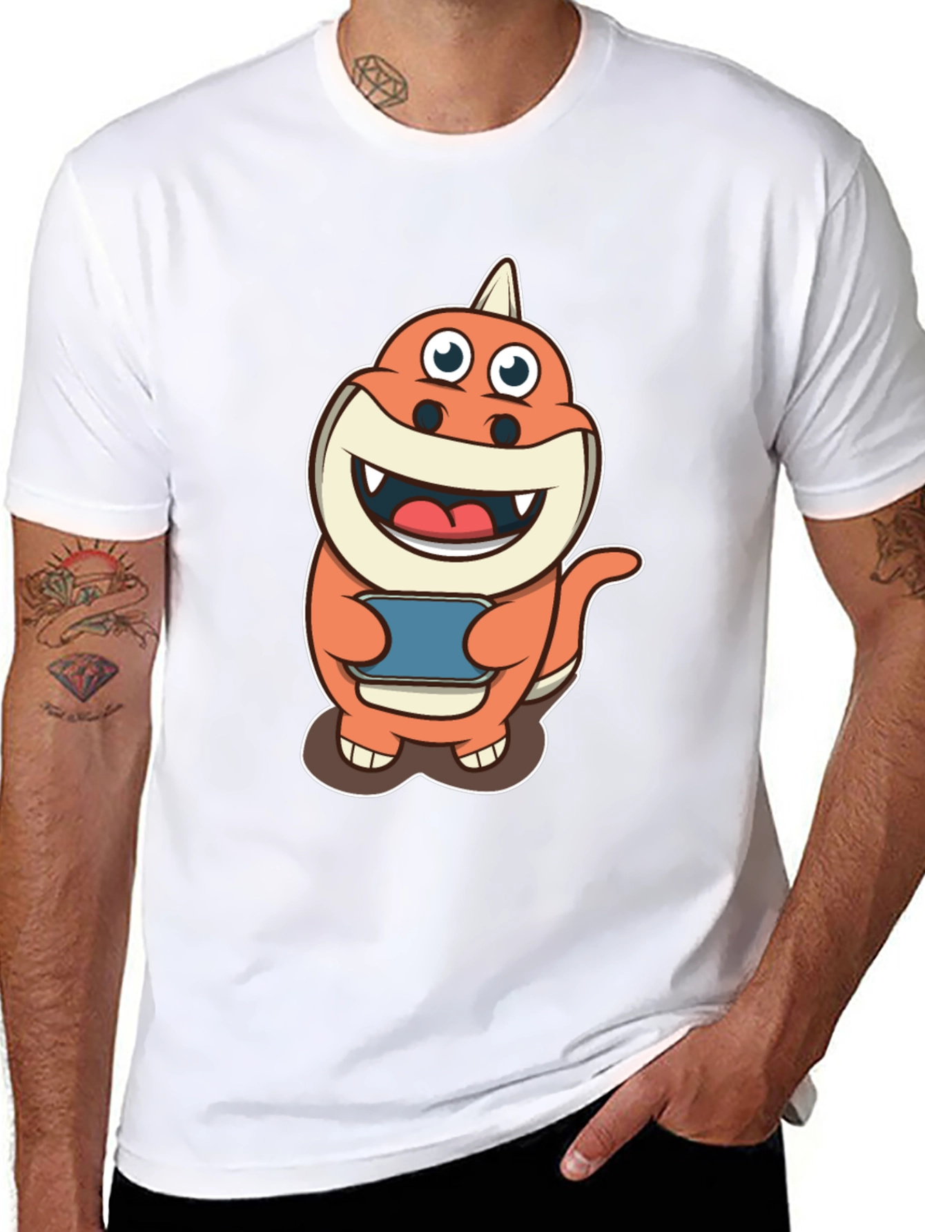 Cartoon Dino Gamer T-Shirt - Black Cotton Tee