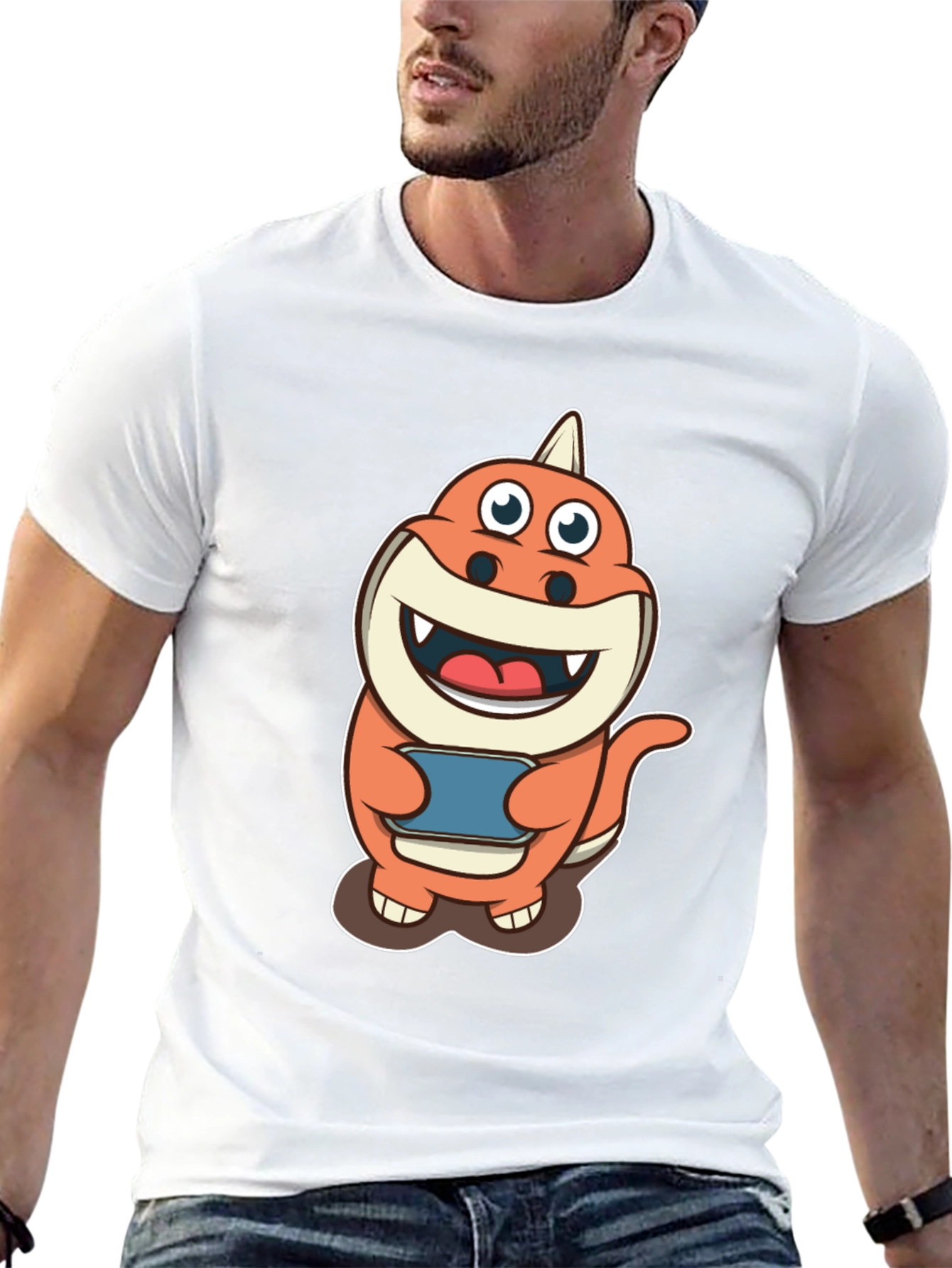 Cartoon Dino Gamer T-Shirt - Black Cotton Tee