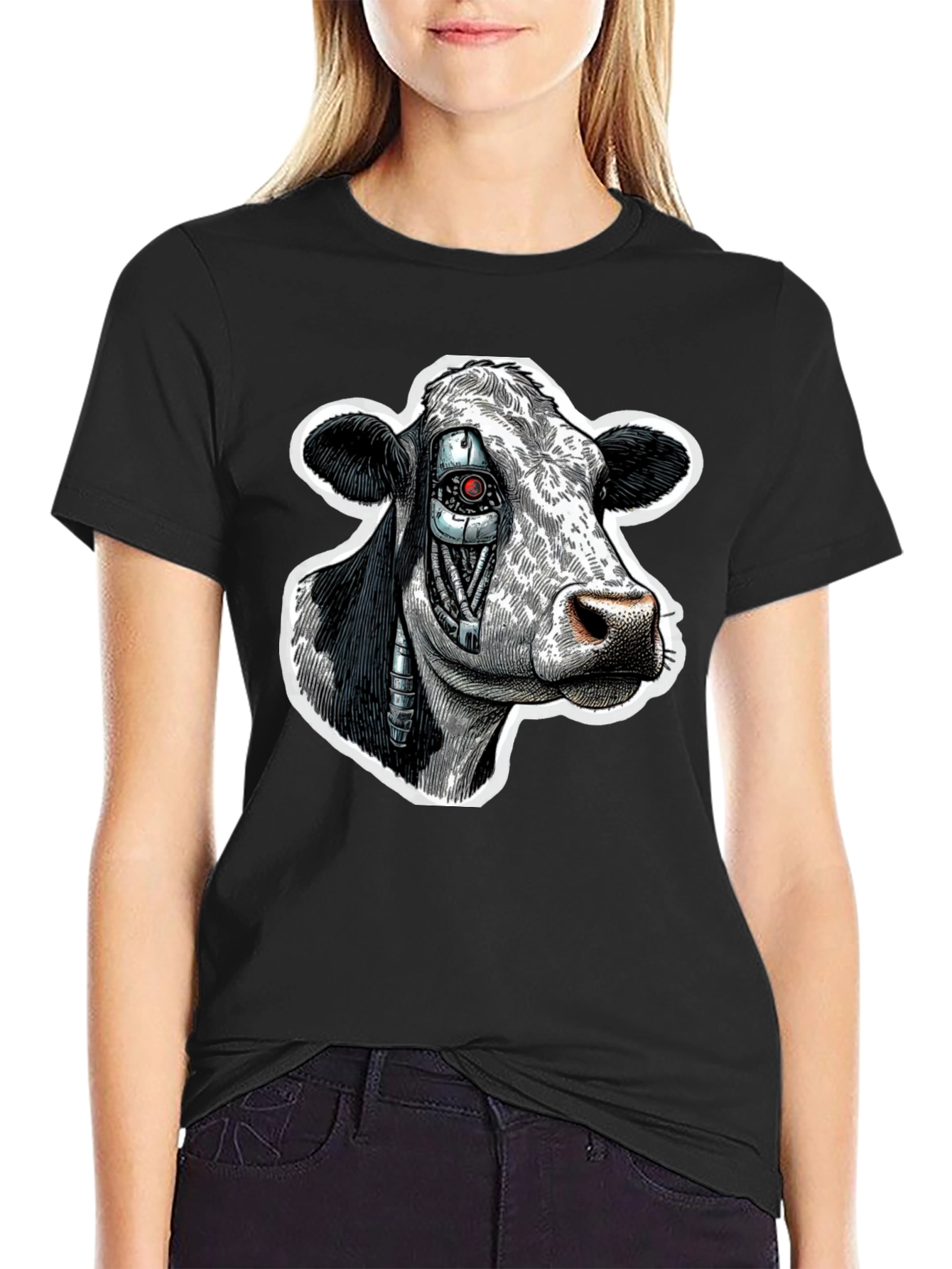 Cyborg Cow Graphic T-Shirt - Black