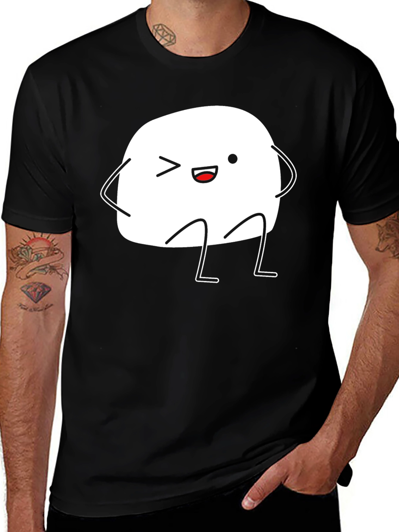 Cute Marshmallow Character Black T-Shirt