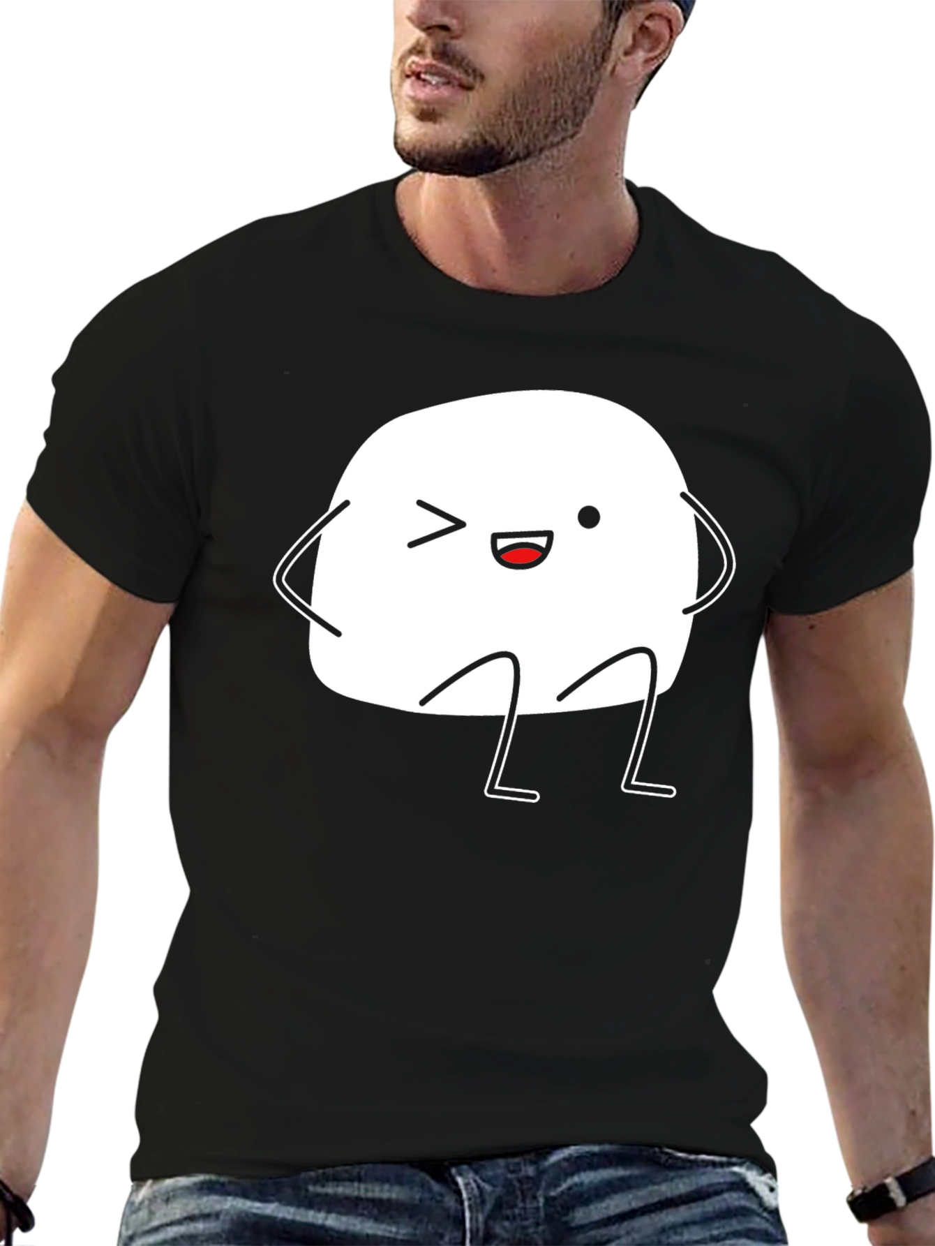 Cute Marshmallow Character Black T-Shirt