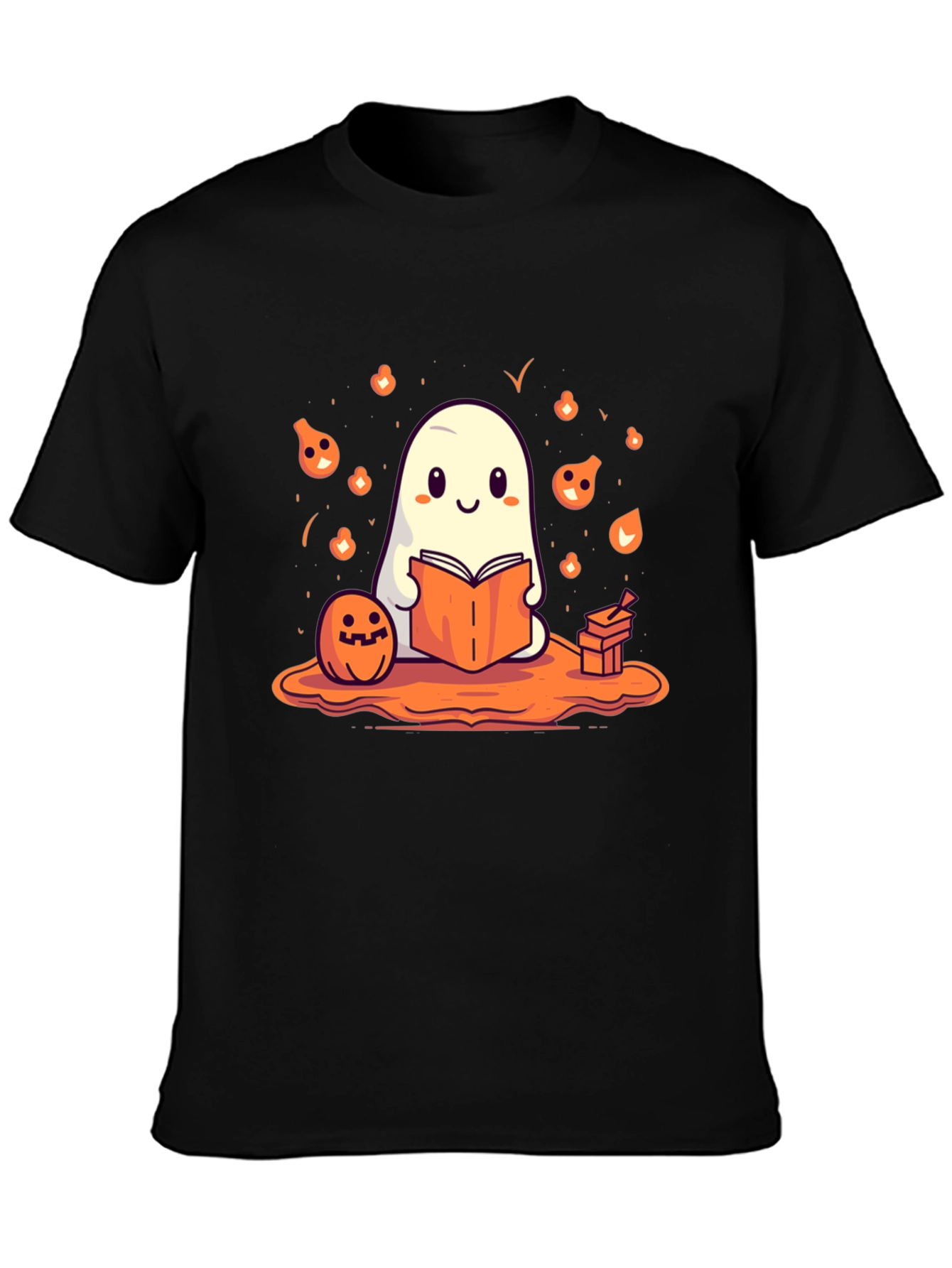 Cute Ghost Reading Book Halloween T-Shirt
