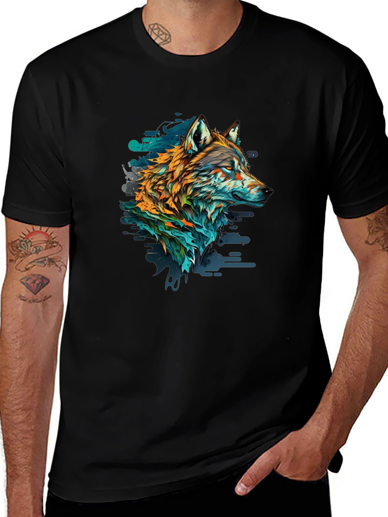 Wolf Graphic Print Black Tee